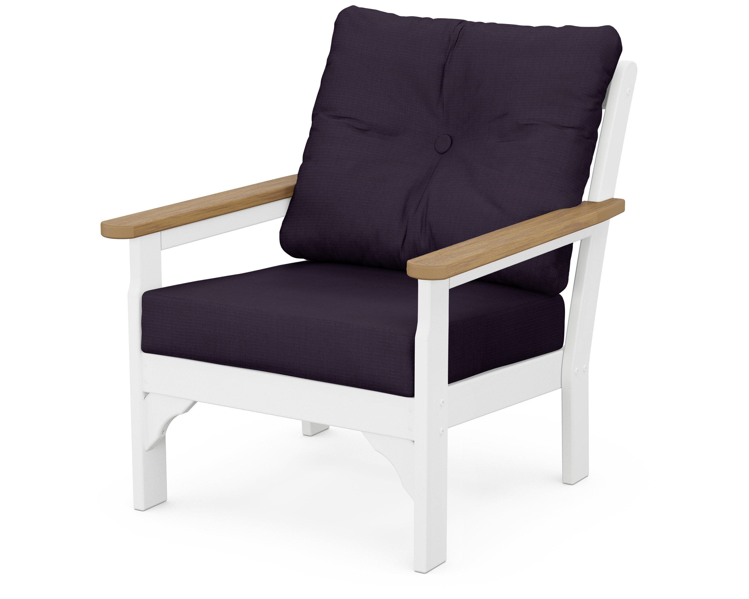 Vineyard Deep Seating Chair in White / Natural / Navy Linen