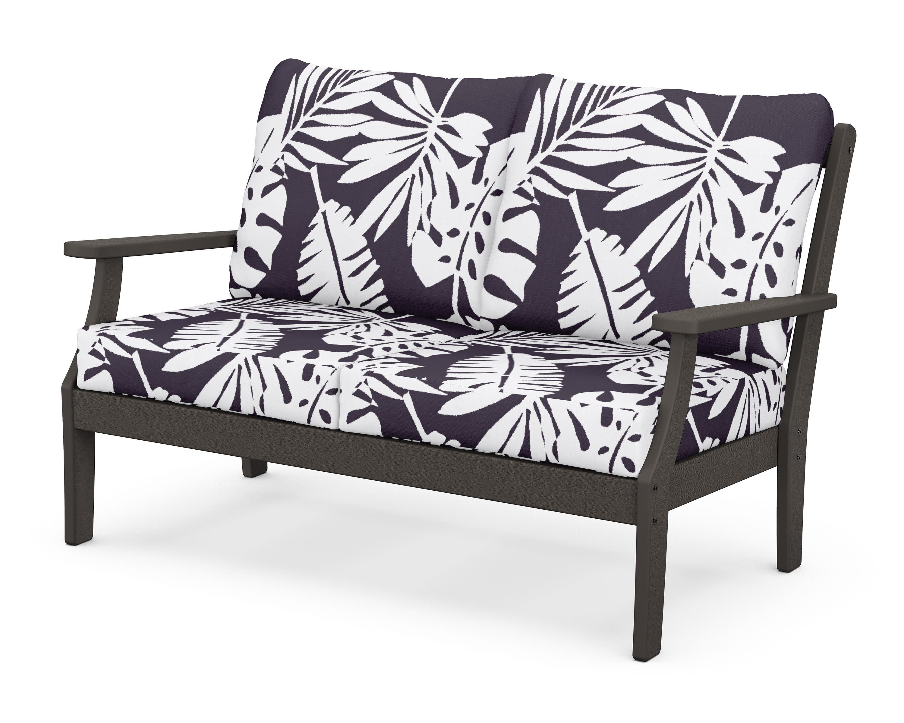 Braxton Deep Seating Loveseat in Vintage Coffee / Leaf Navy