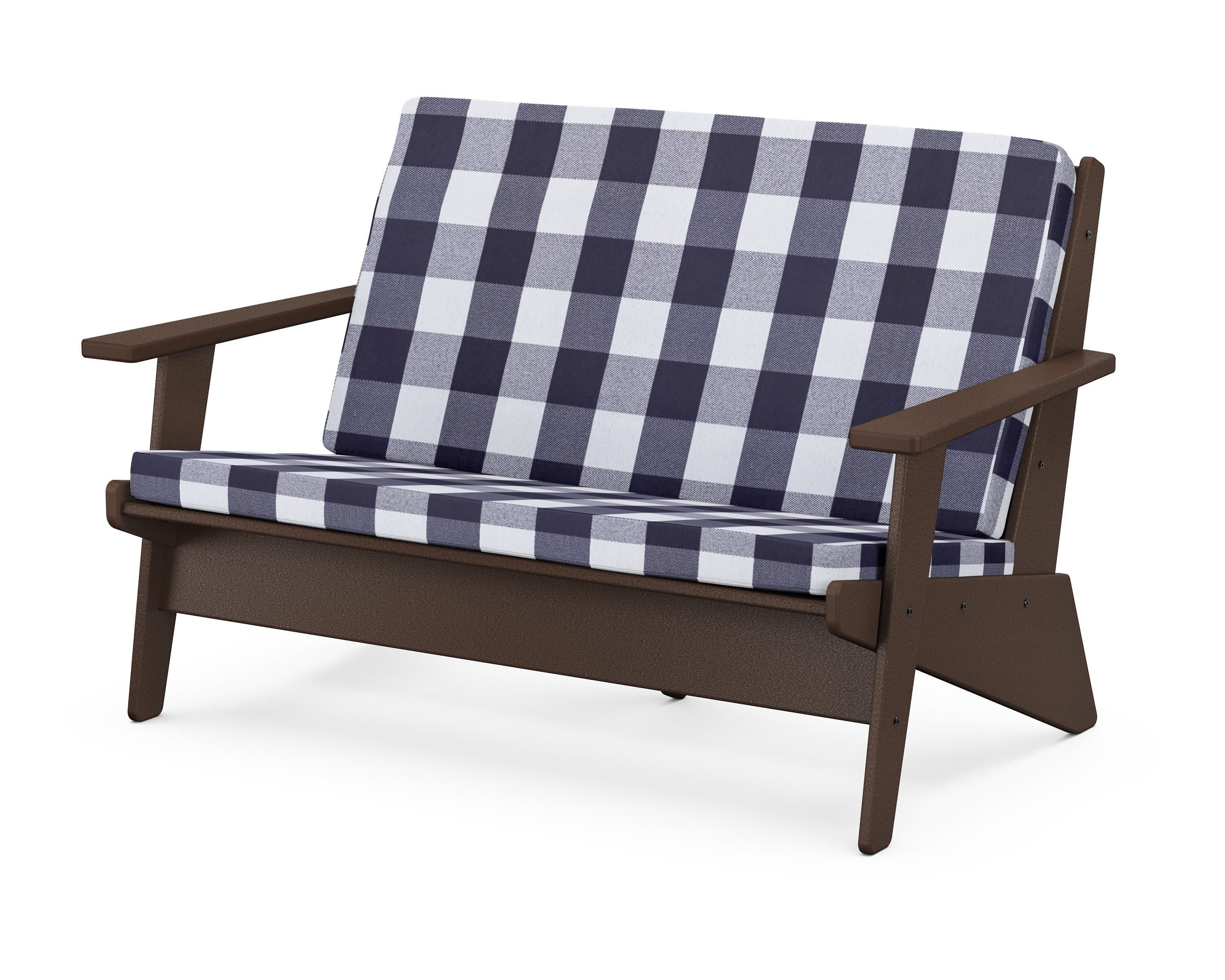 Riviera Modern Lounge Loveseat in Mahogany / Buffalo Plaid Navy