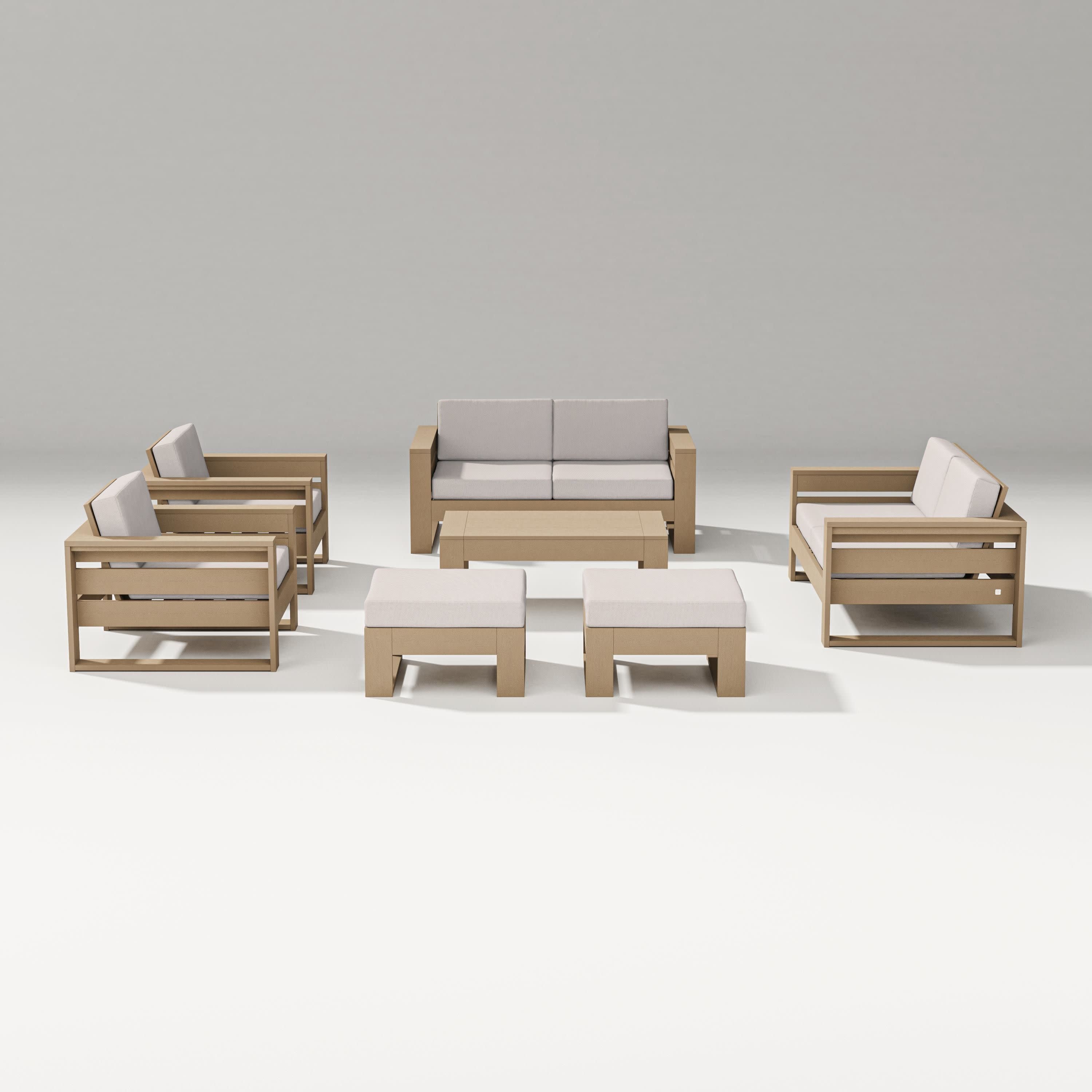 Latitude 7-Piece Lounge Loveseat Set in Vintage Sahara / Dune Burlap