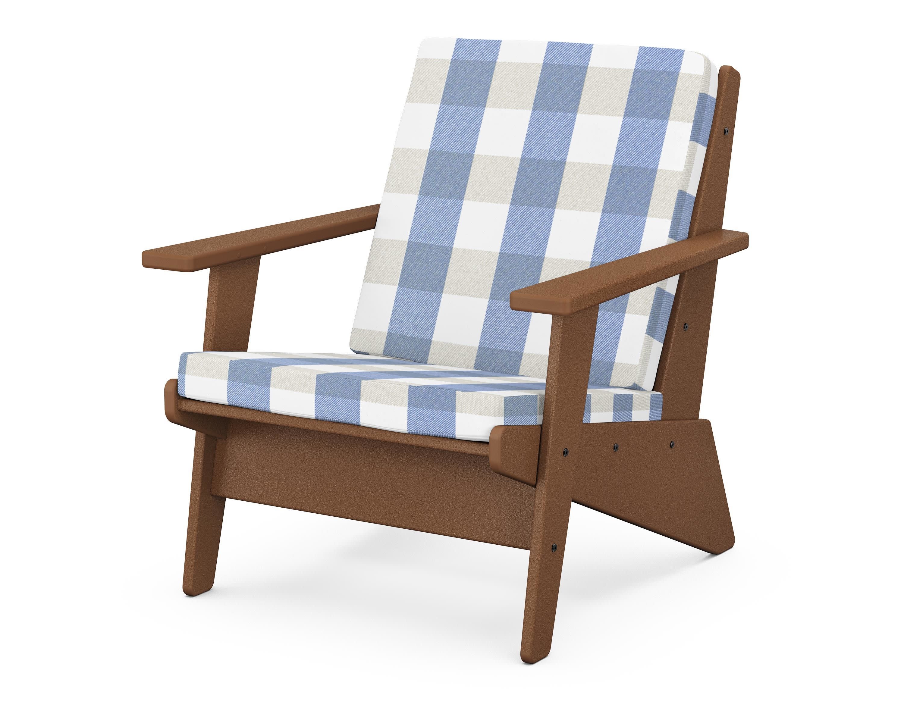 Riviera Modern Lounge Chair in Teak / Buffalo Plaid Sky Blue
