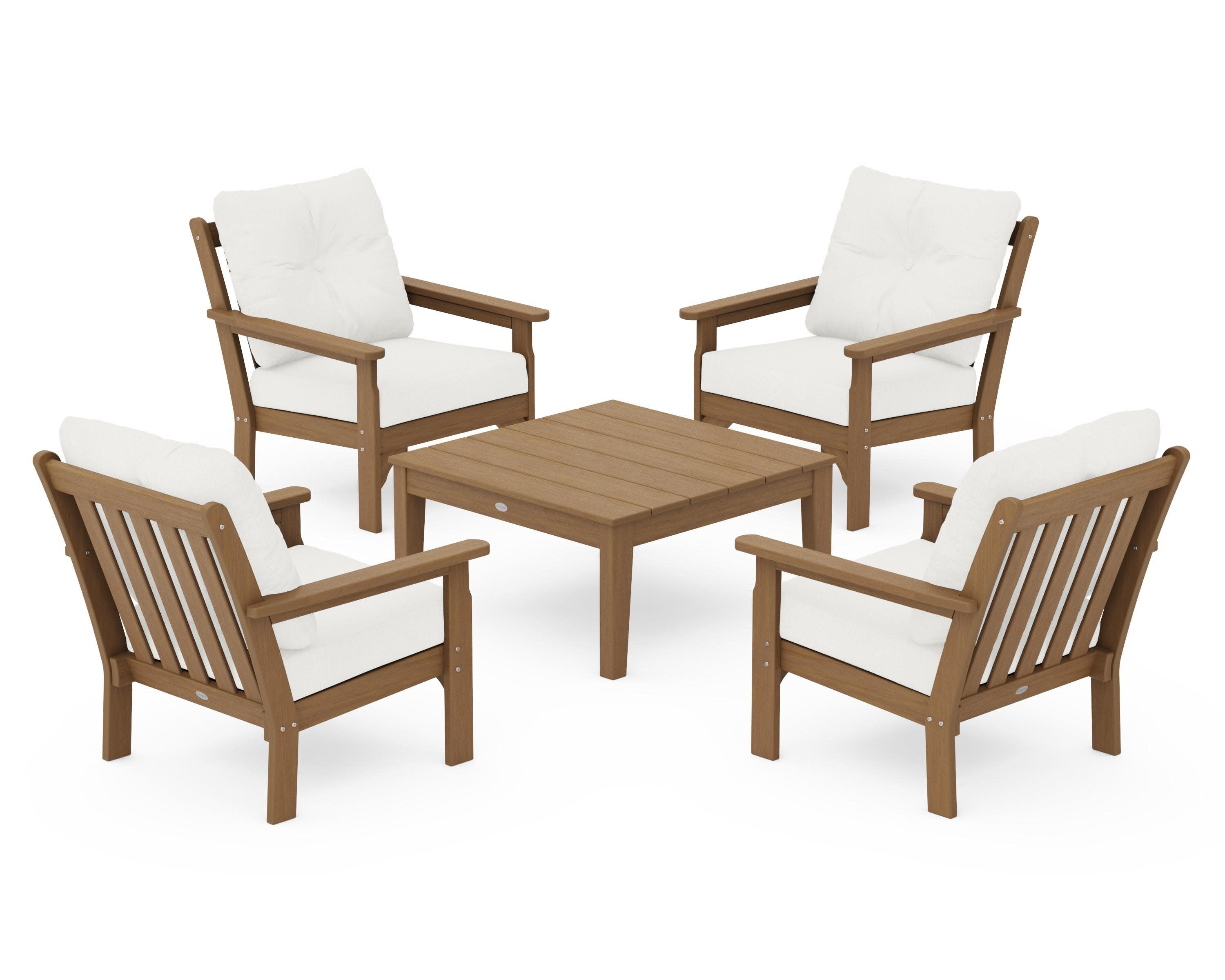 Vineyard 5-Piece Deep Seating Conversation Set in Natural / Natural Linen