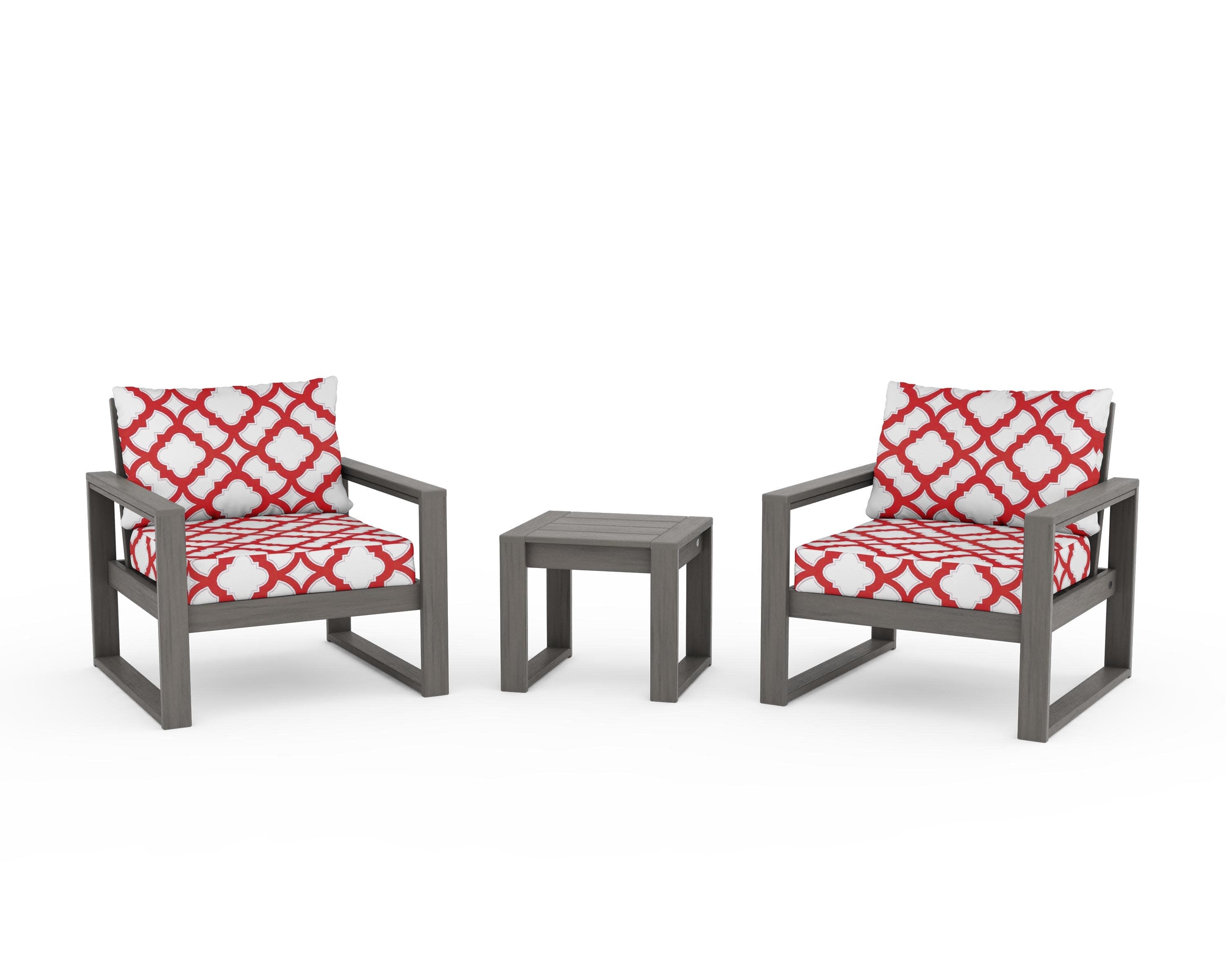 EDGE Sectional 3-Piece Deep Seating Set in Driftwood / Trellis Crimson
