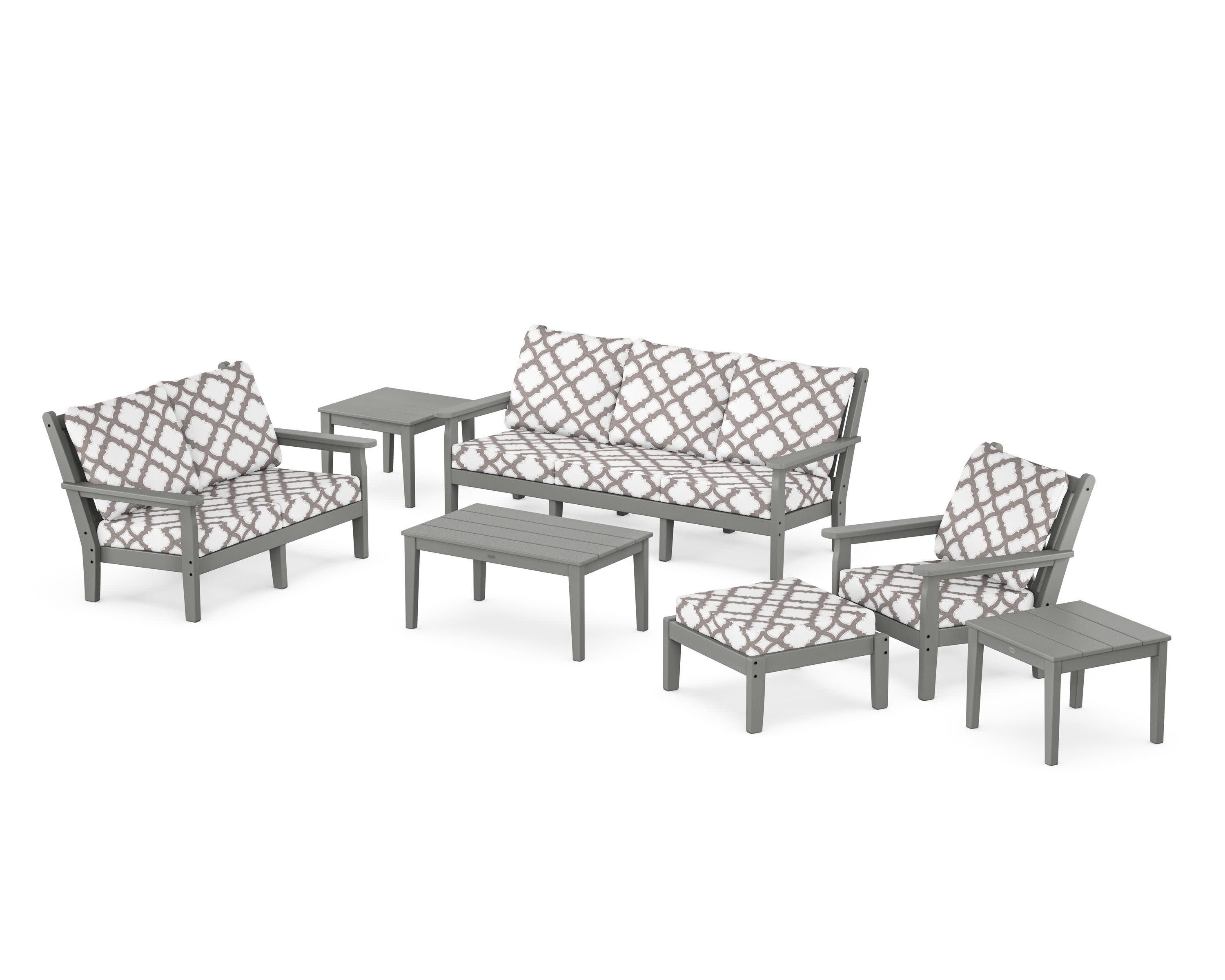 Chippendale 7-Piece Deep Seating Set in Slate Grey / Trellis Grey Mist