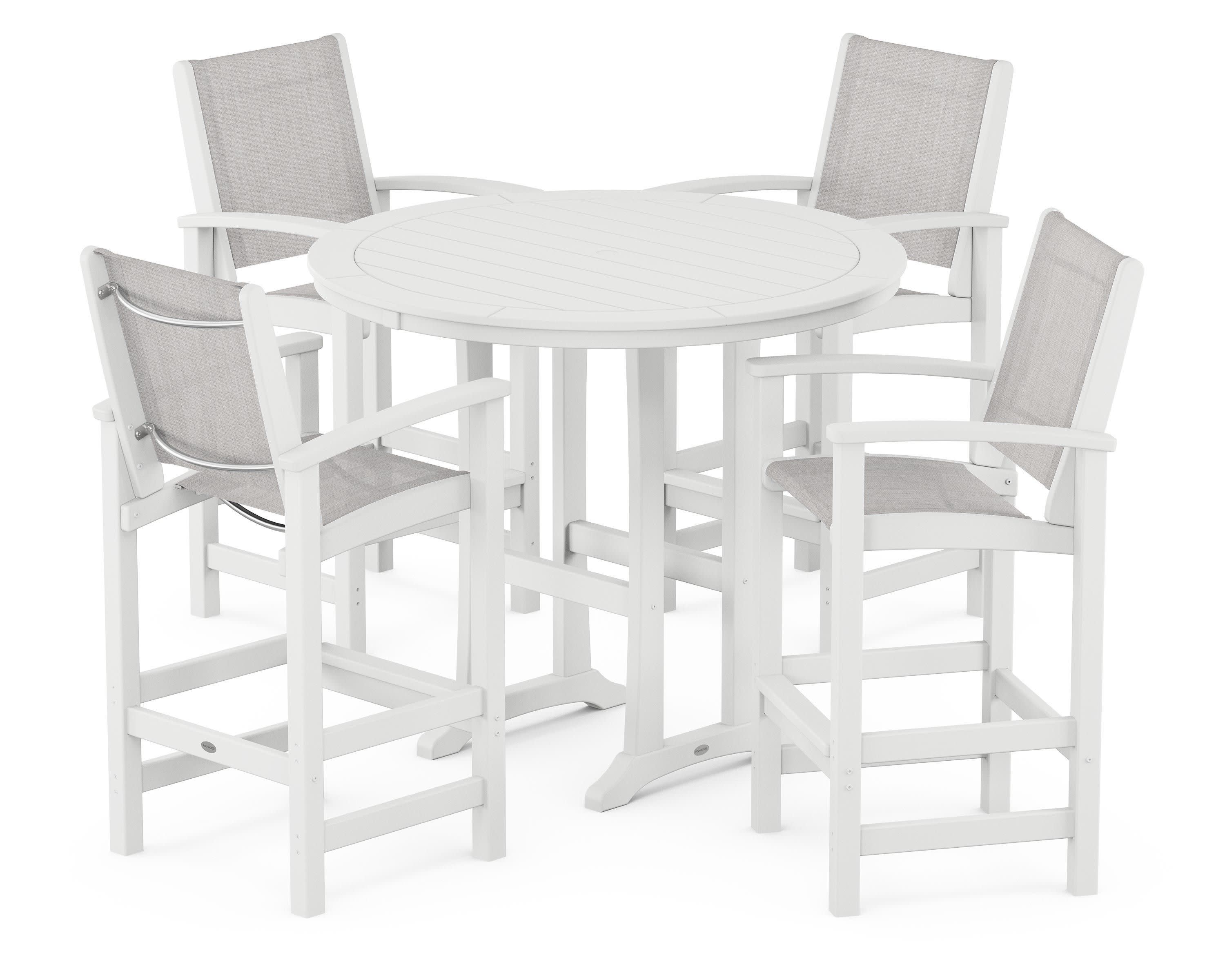 Coastal 5-Piece Nautical Trestle Bar Set in White / Parchment Sling
