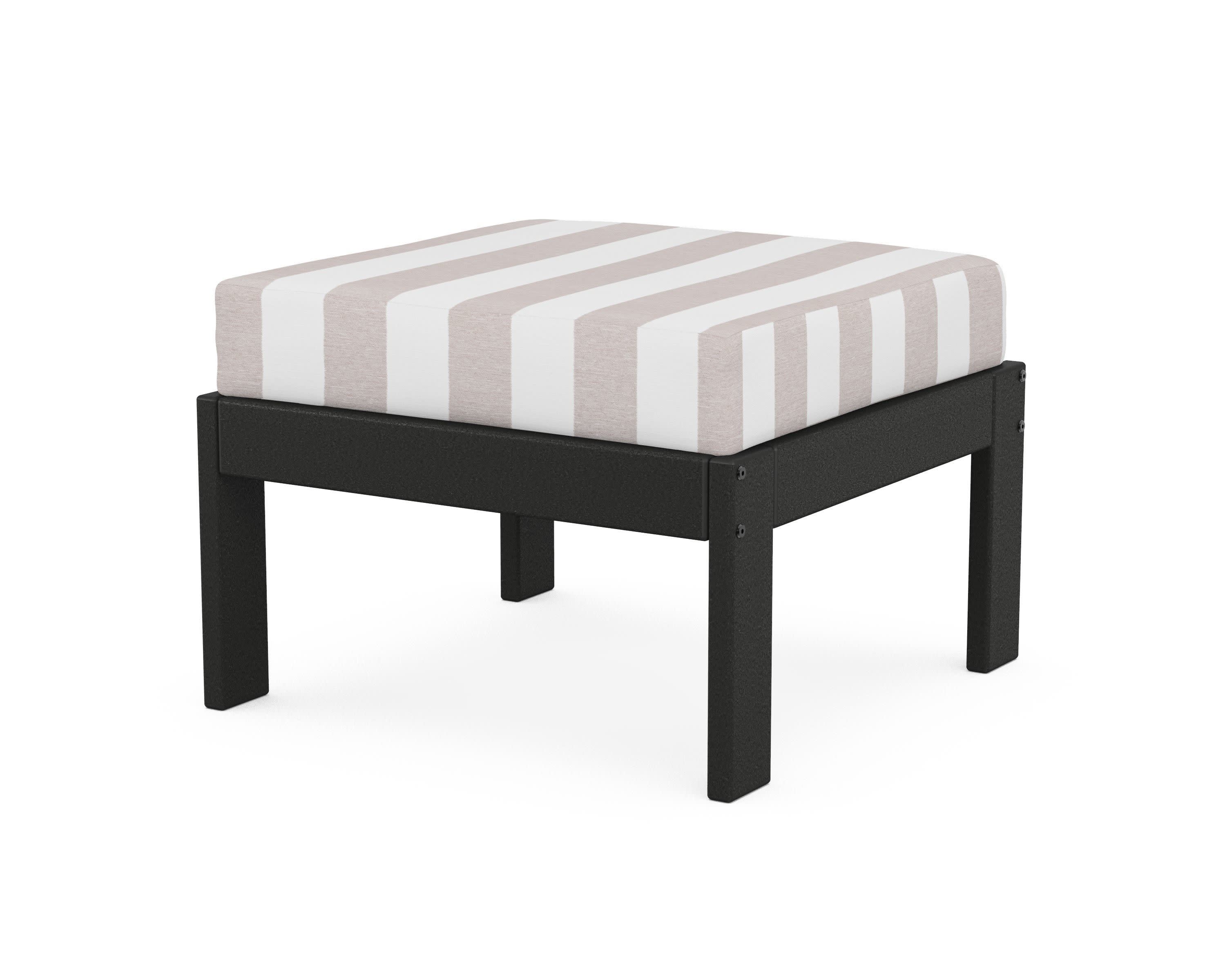 Vineyard Modular Ottoman in Black / Cabana Stripe Dune Burlap