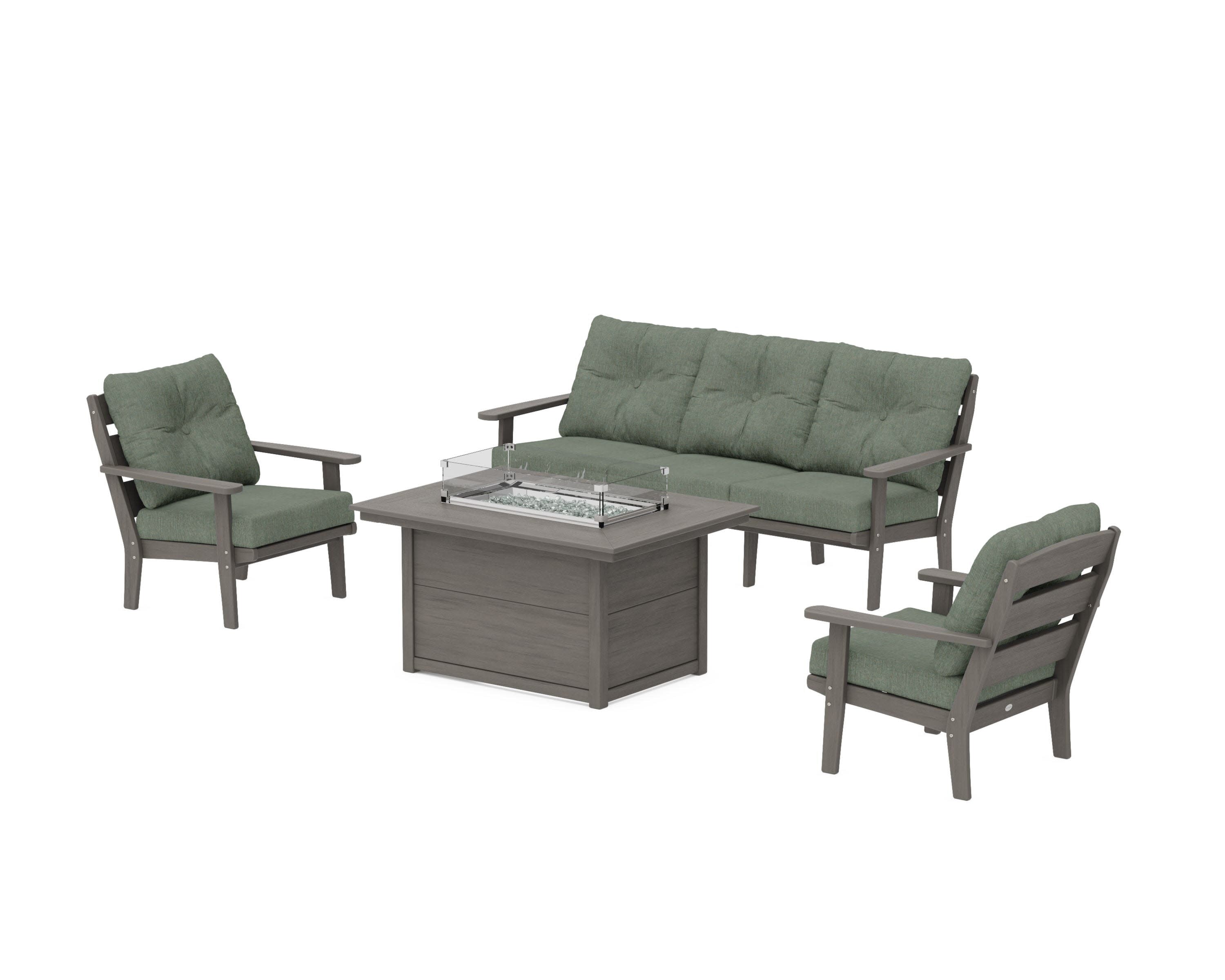 Lakeside Deep Seating Fire Pit Table Set in Driftwood / Cast Sage