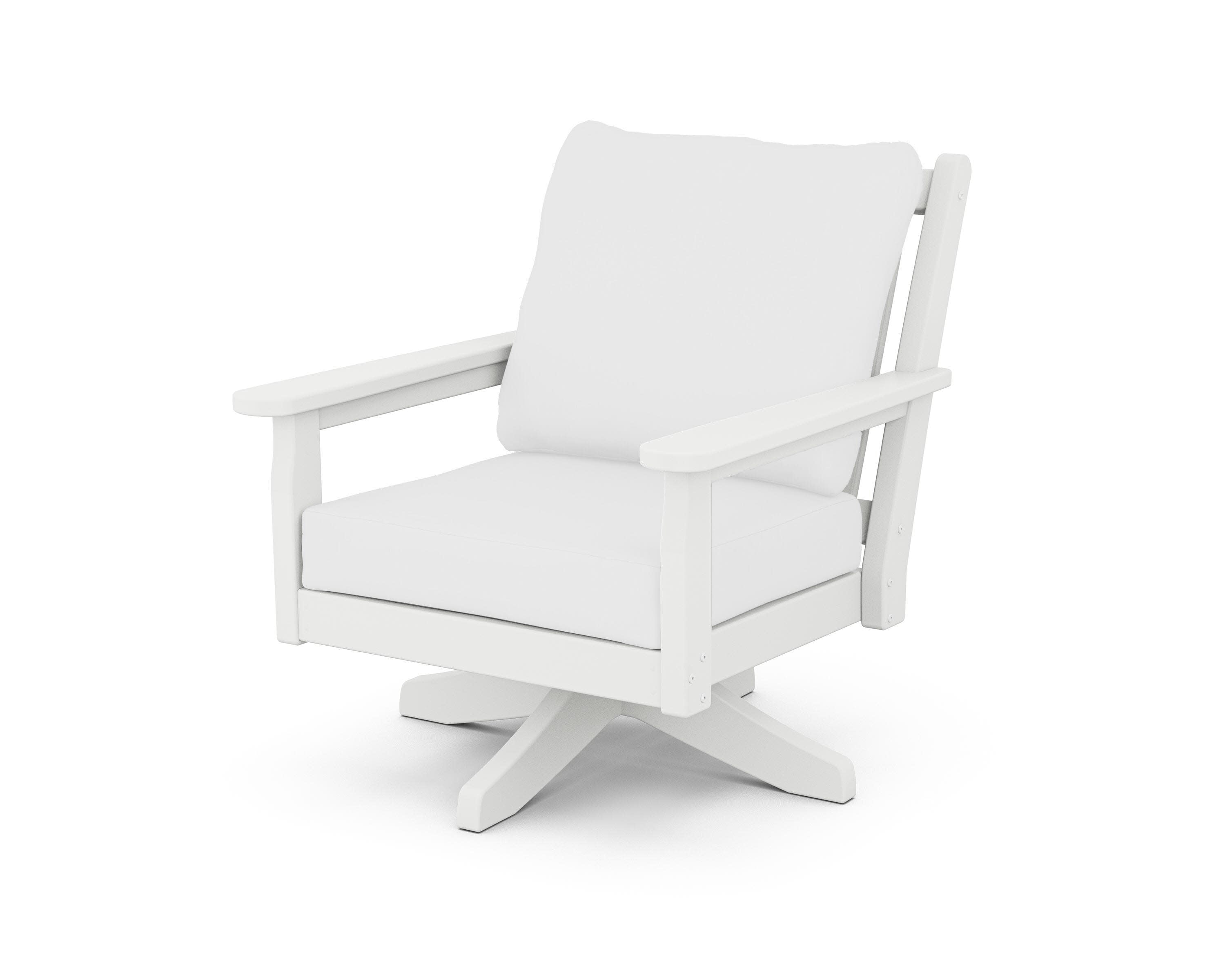 Chippendale Deep Seating Swivel Chair in White / Natural