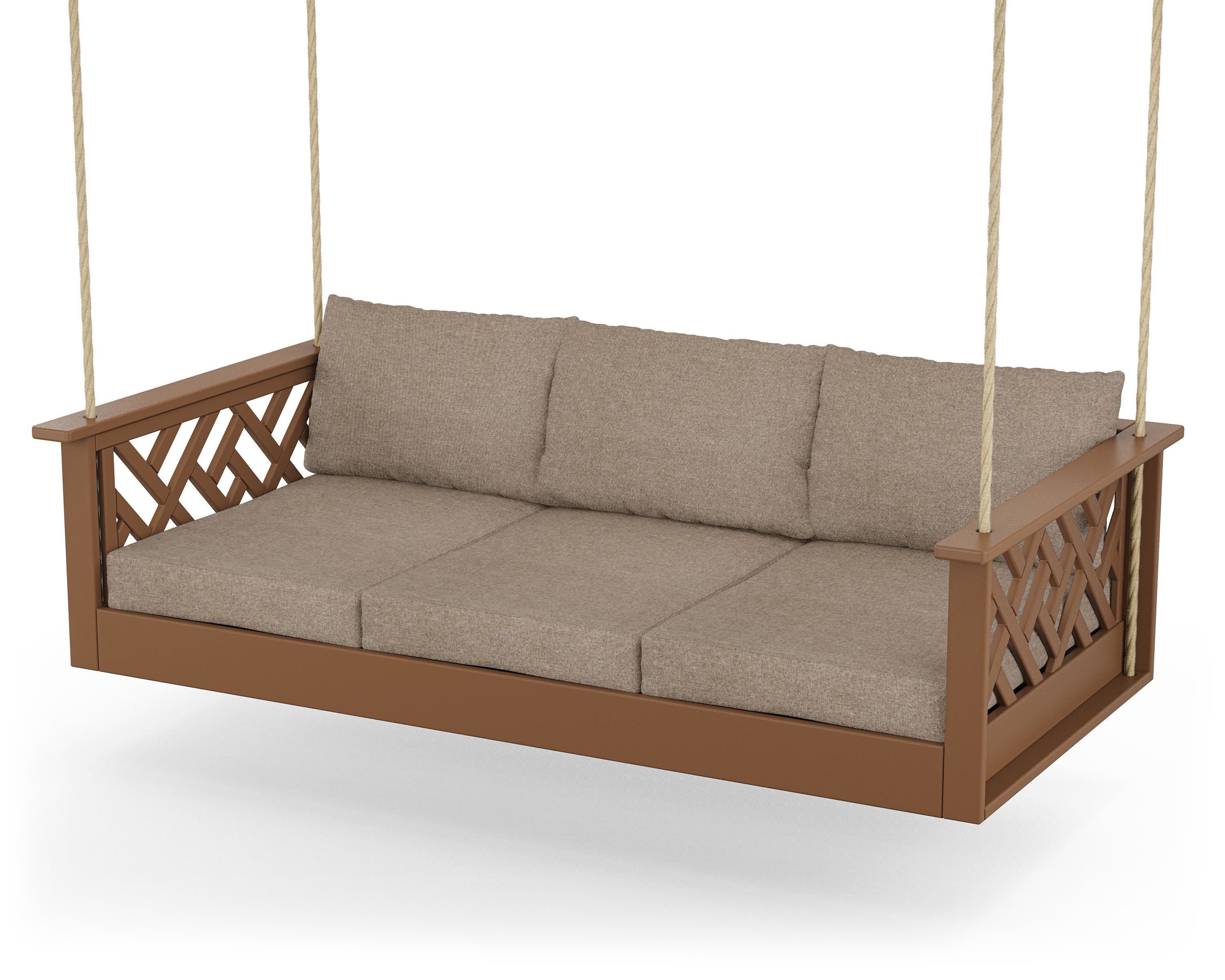 Chippendale Daybed Swing in Teak / Spiced Burlap