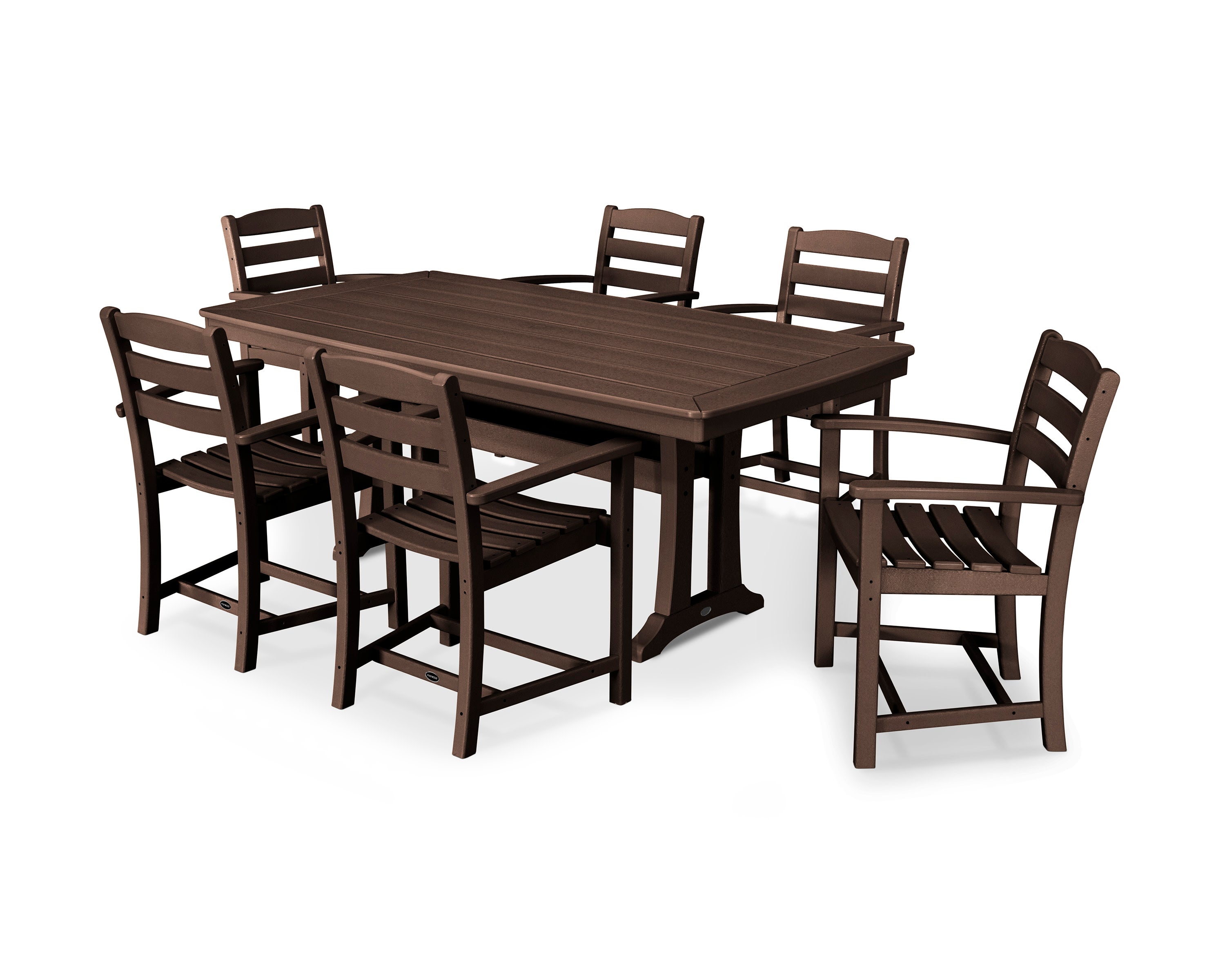 La Casa Caf 7-Piece Arm Chair Dining Set with Trestle Legs in Mahogany