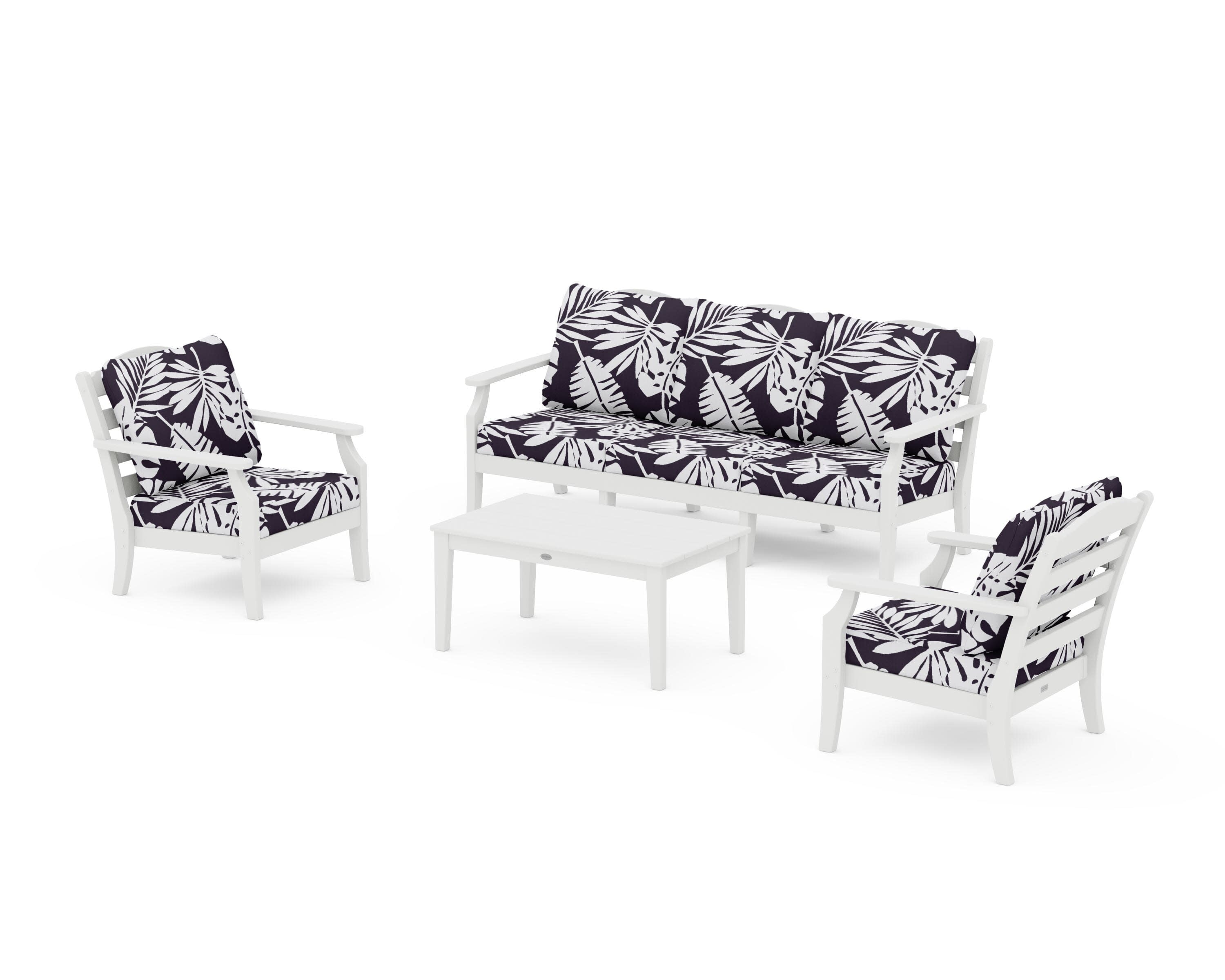 Savannah 4-Piece Deep Seating Set with Sofa in White / Leaf Navy