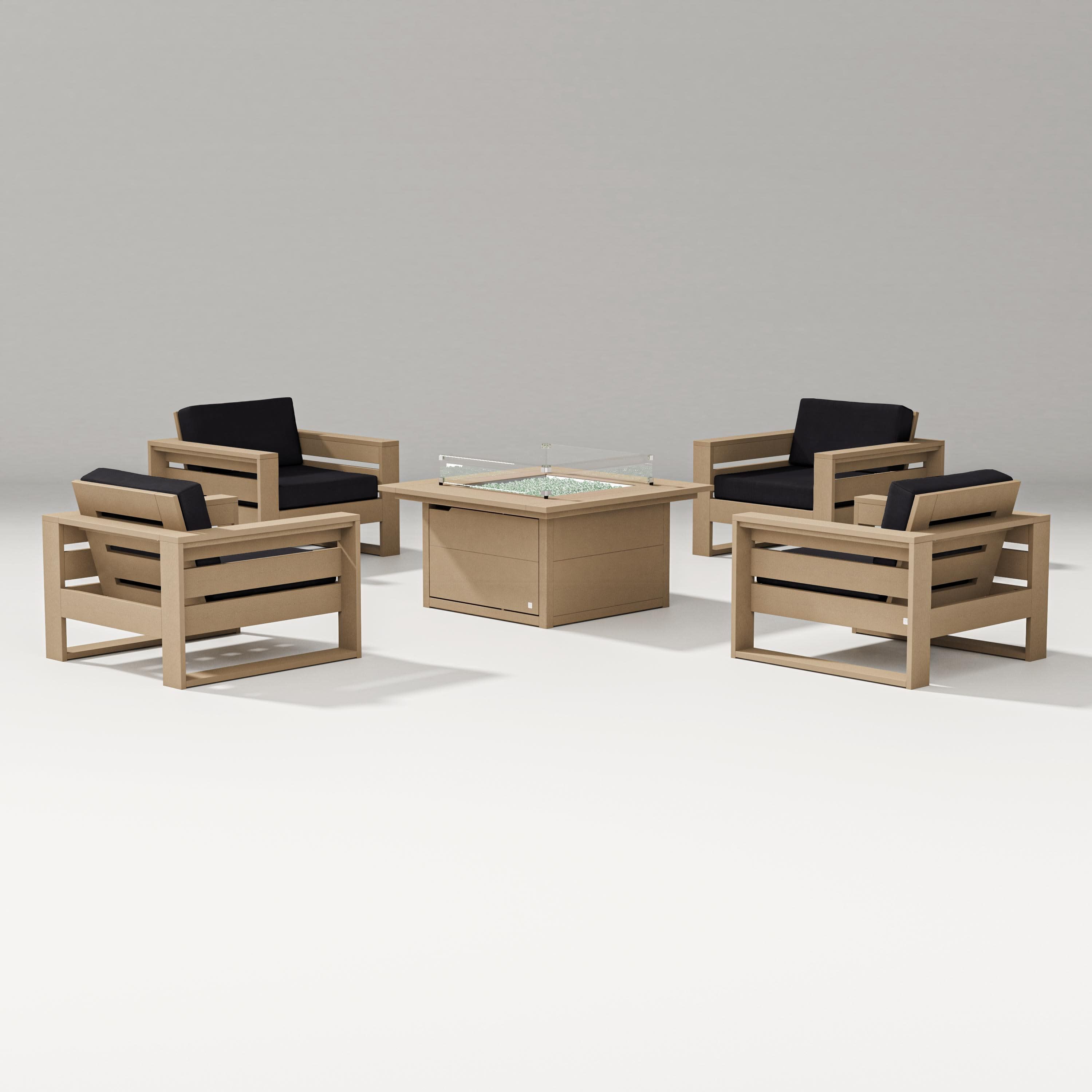 Latitude 5-Piece Lounge Fire Table Set in Vintage Sahara / Midnight Linen