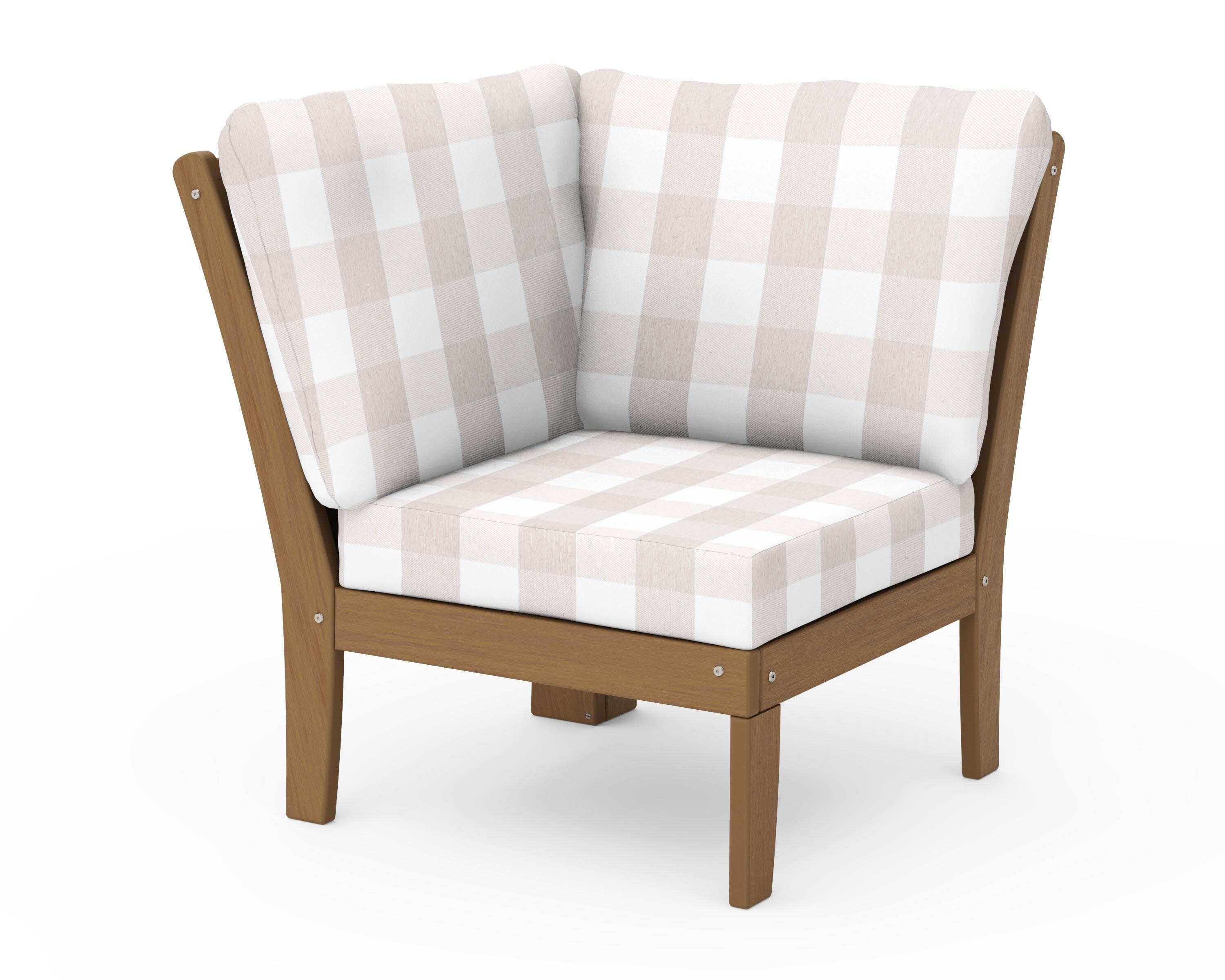Braxton Modular Corner Chair in Natural / Buffalo Plaid Dune Burlap