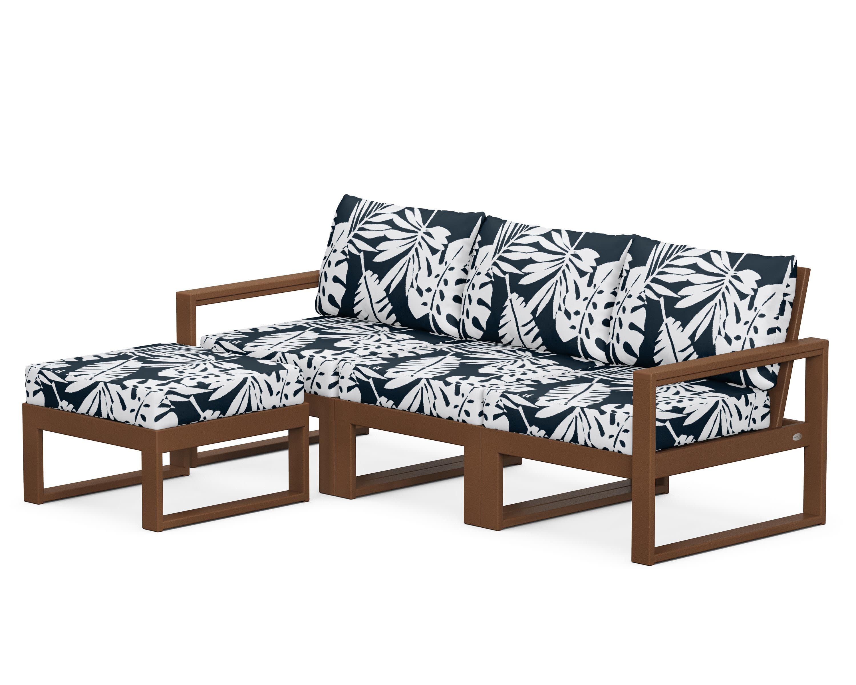EDGE 4-Piece Modular Deep Seating Set with Ottoman in Teak / Leaf Marine Indigo