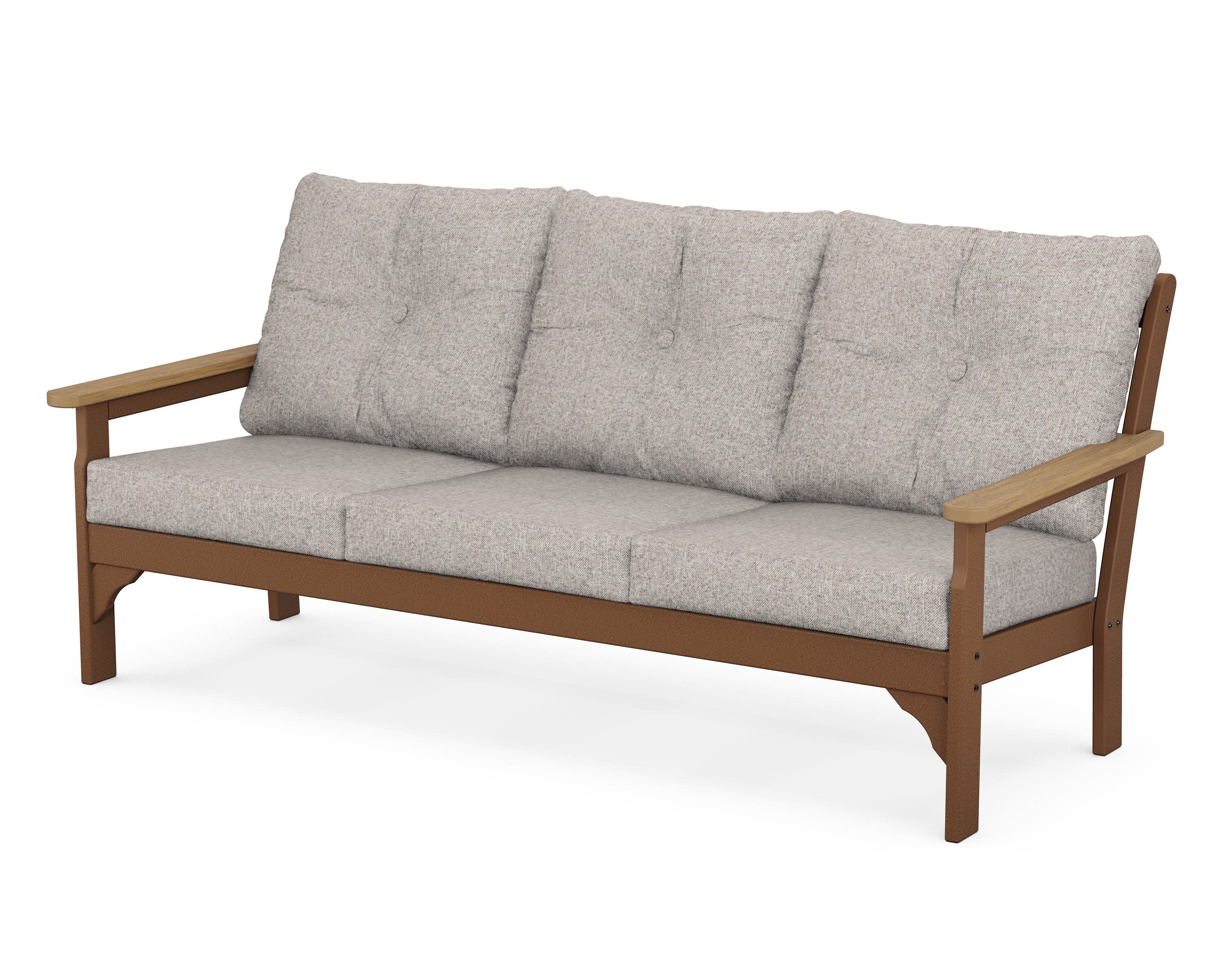 Vineyard Deep Seating Sofa in Teak / Natural / Weathered Tweed