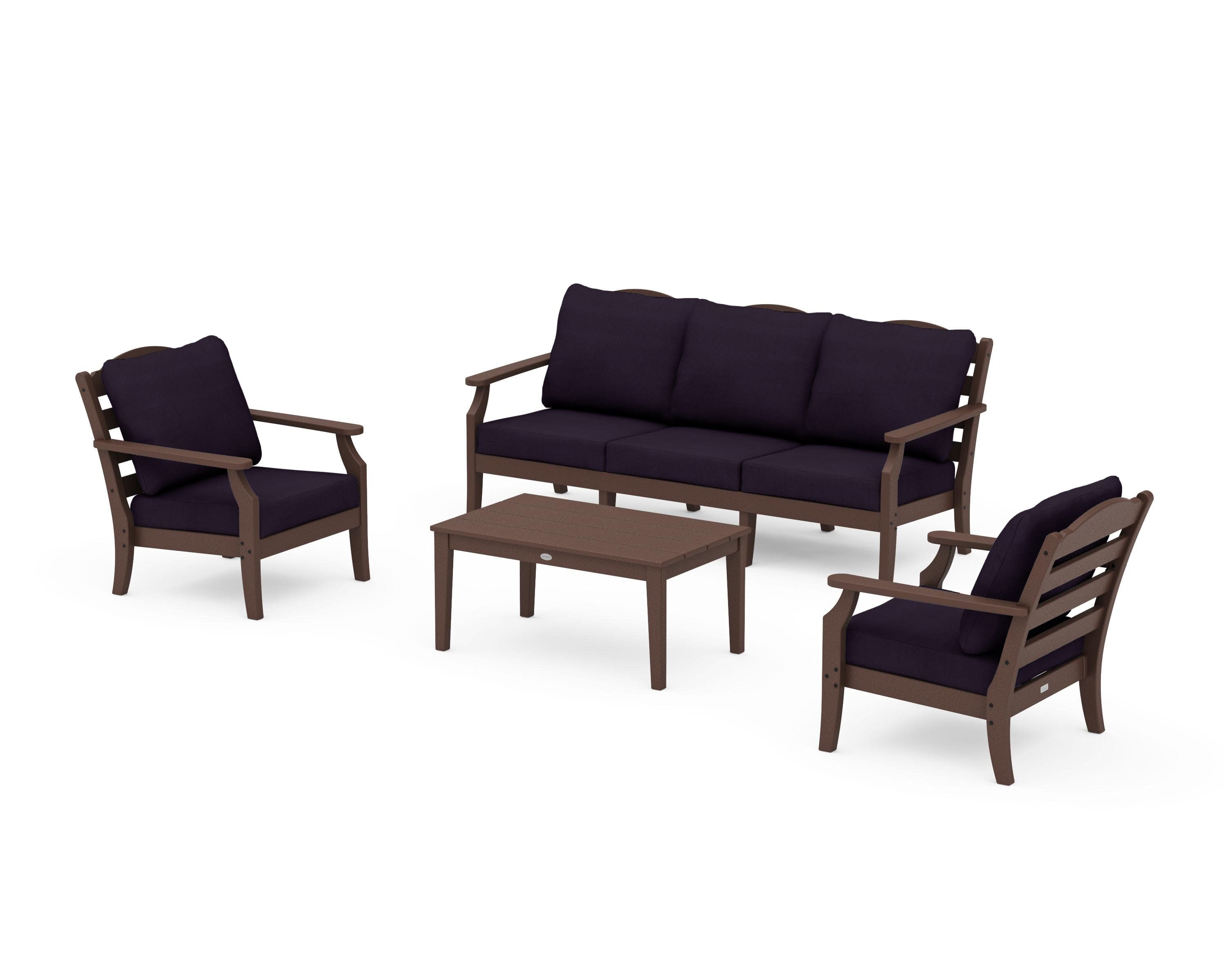 Savannah 4-Piece Deep Seating Set with Sofa in Mahogany / Navy Linen