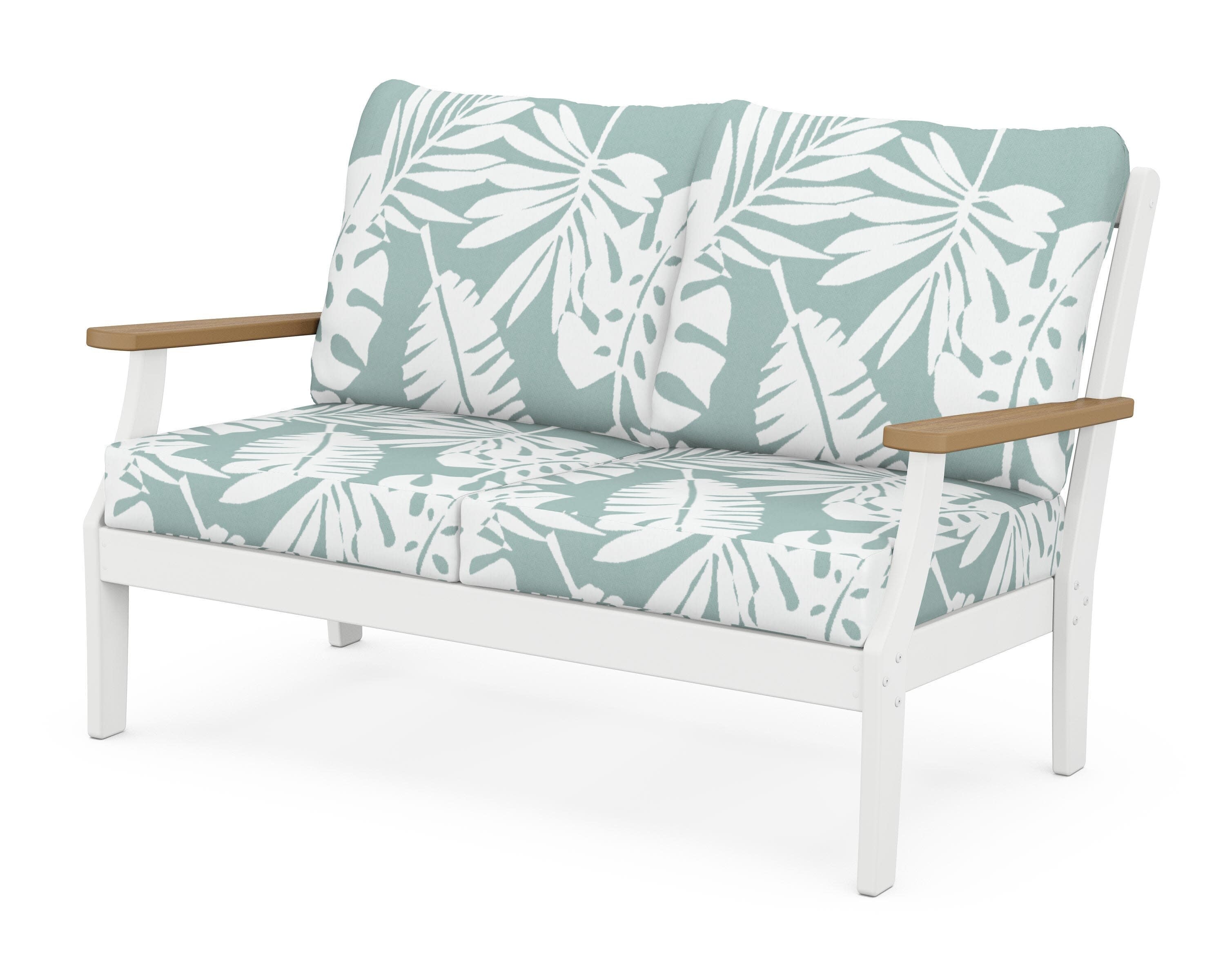 Braxton Deep Seating Loveseat in White / Natural / Leaf Glacier Spa
