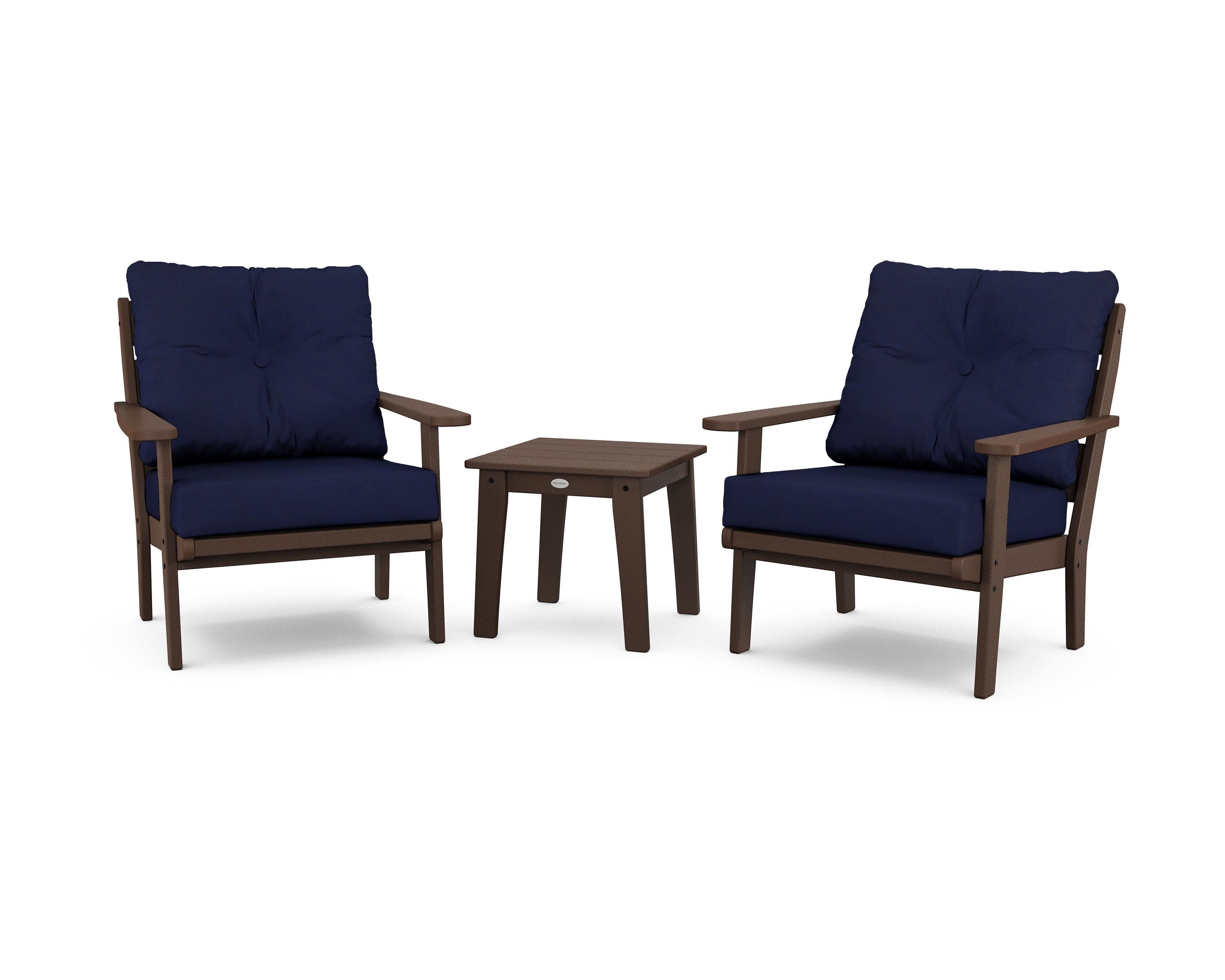 Lakeside 3-Piece Deep Seating Chair Set in Mahogany / Navy