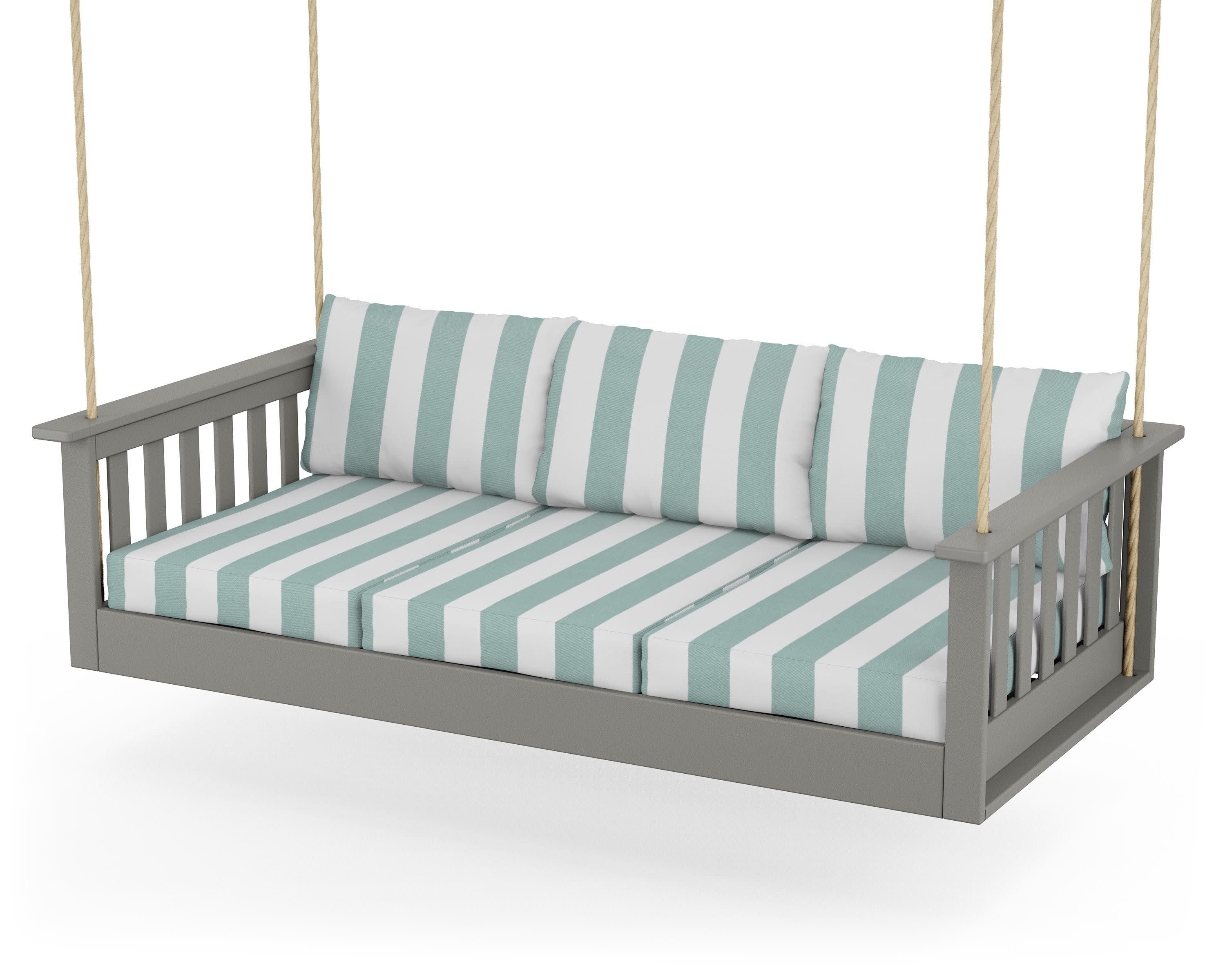 Vineyard Daybed Swing in Slate Grey / Cabana Stripe Glacier Spa