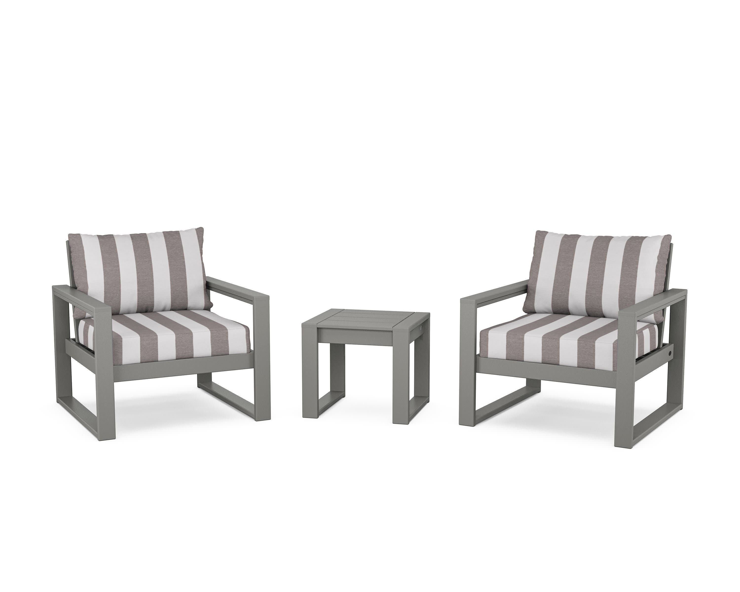 EDGE Sectional 3-Piece Deep Seating Set in Slate Grey / Cabana Stripe Grey Mist