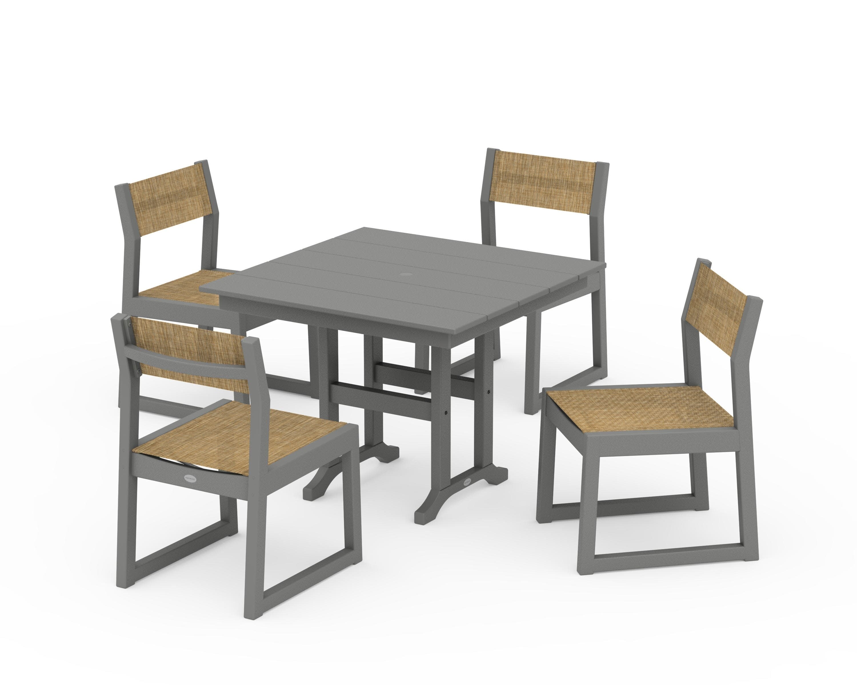 EDGE Sling Side Chair 5-Piece Farmhouse Dining Set in Slate Grey / Burlap Sling