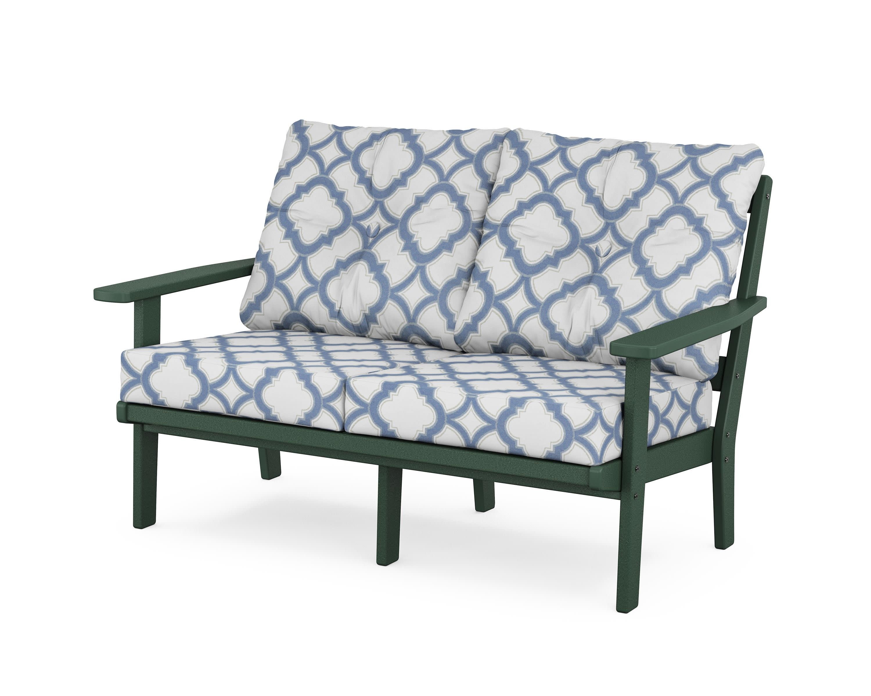 Oxford Deep SeatingLoveseat in Green / Trellis Sky Blue