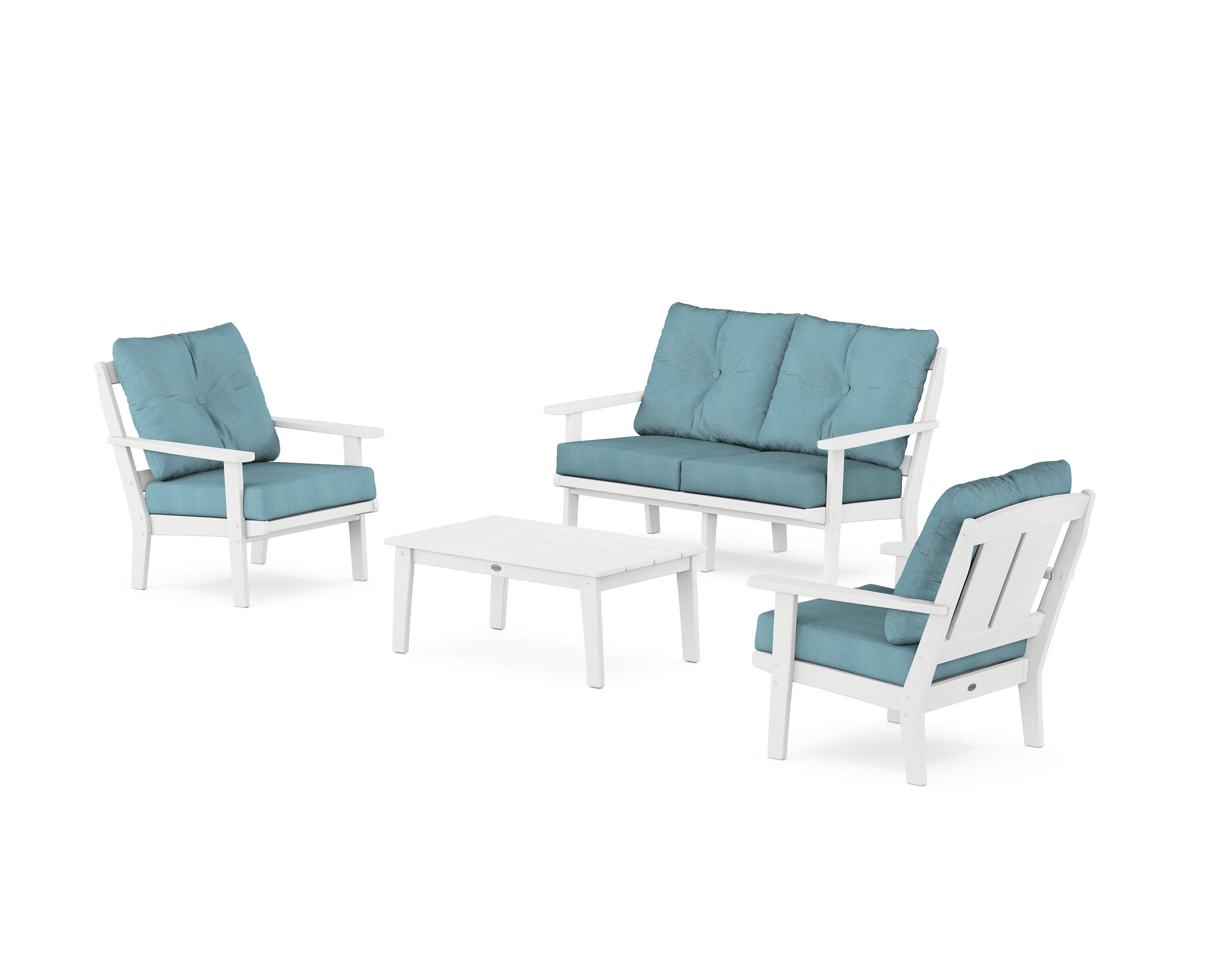Mission 4-Piece Deep Seating Set with Loveseat in White / Lattice Sky Blue