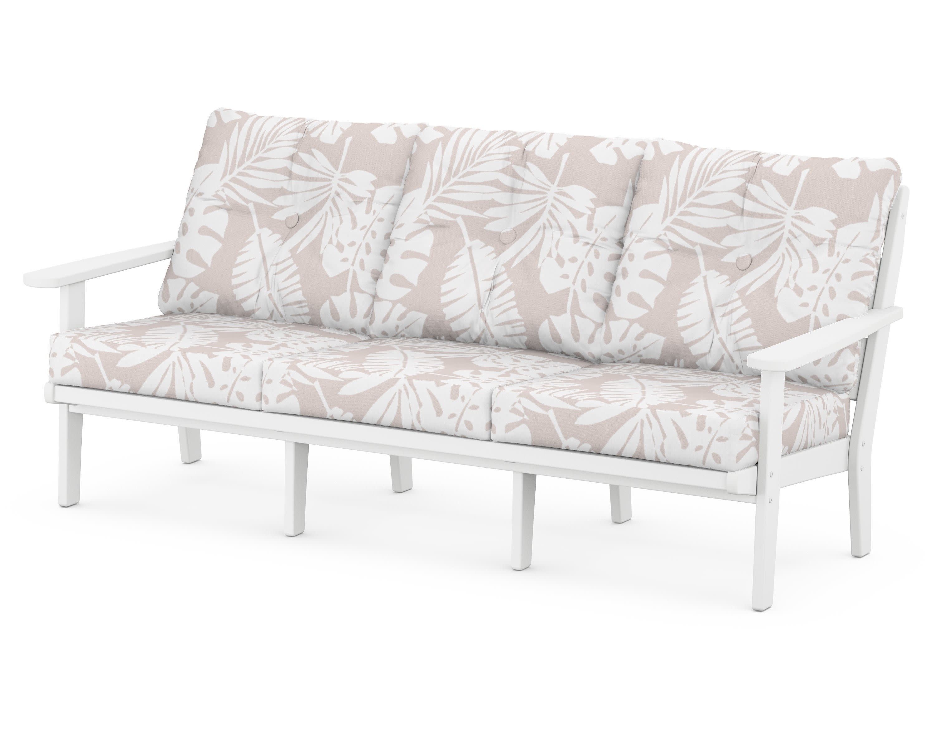Lakeside Deep Seating Sofa in White / Leaf Dune Burlap