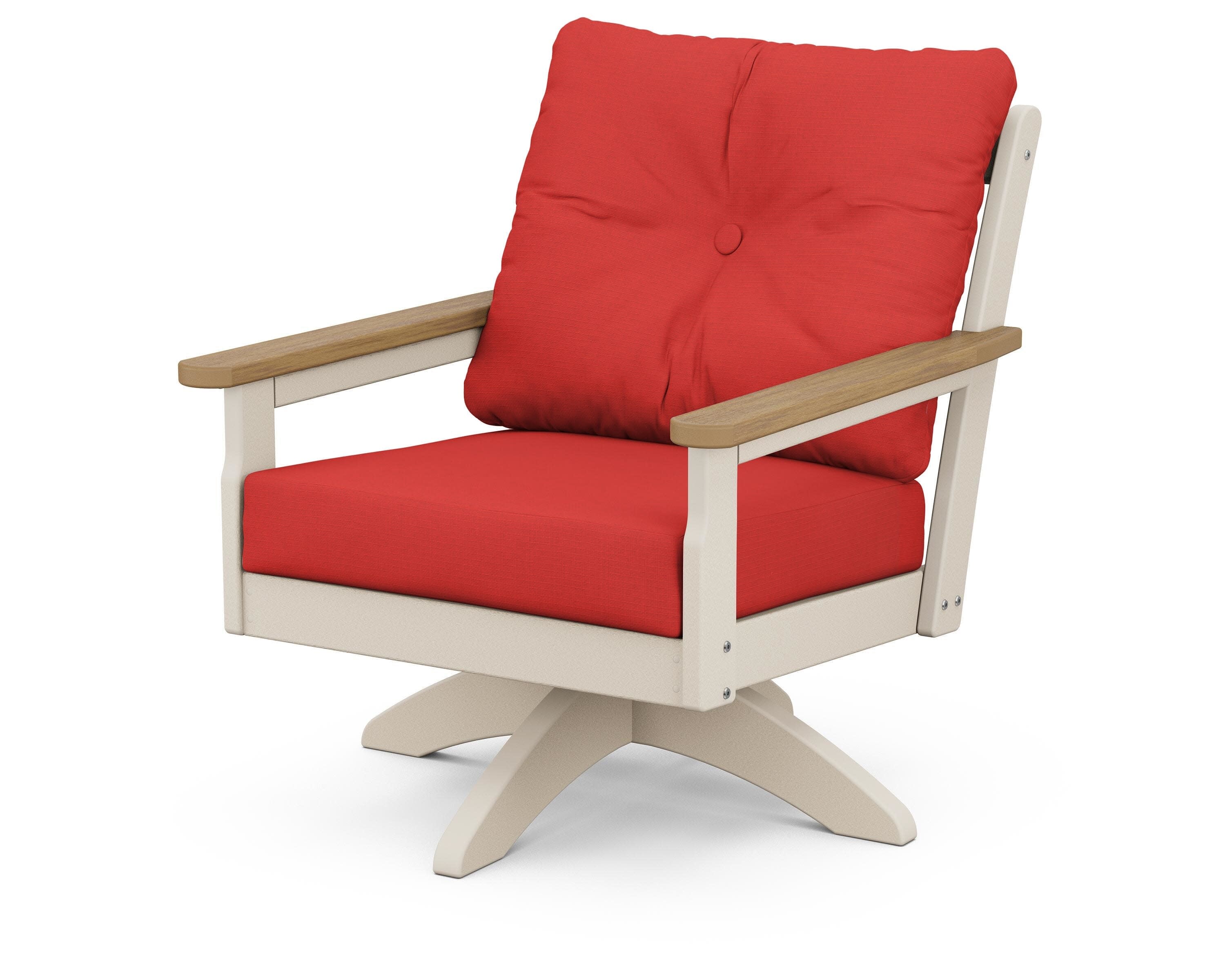 Vineyard Deep Seating Swivel Chair in Sand / Natural / Crimson Linen