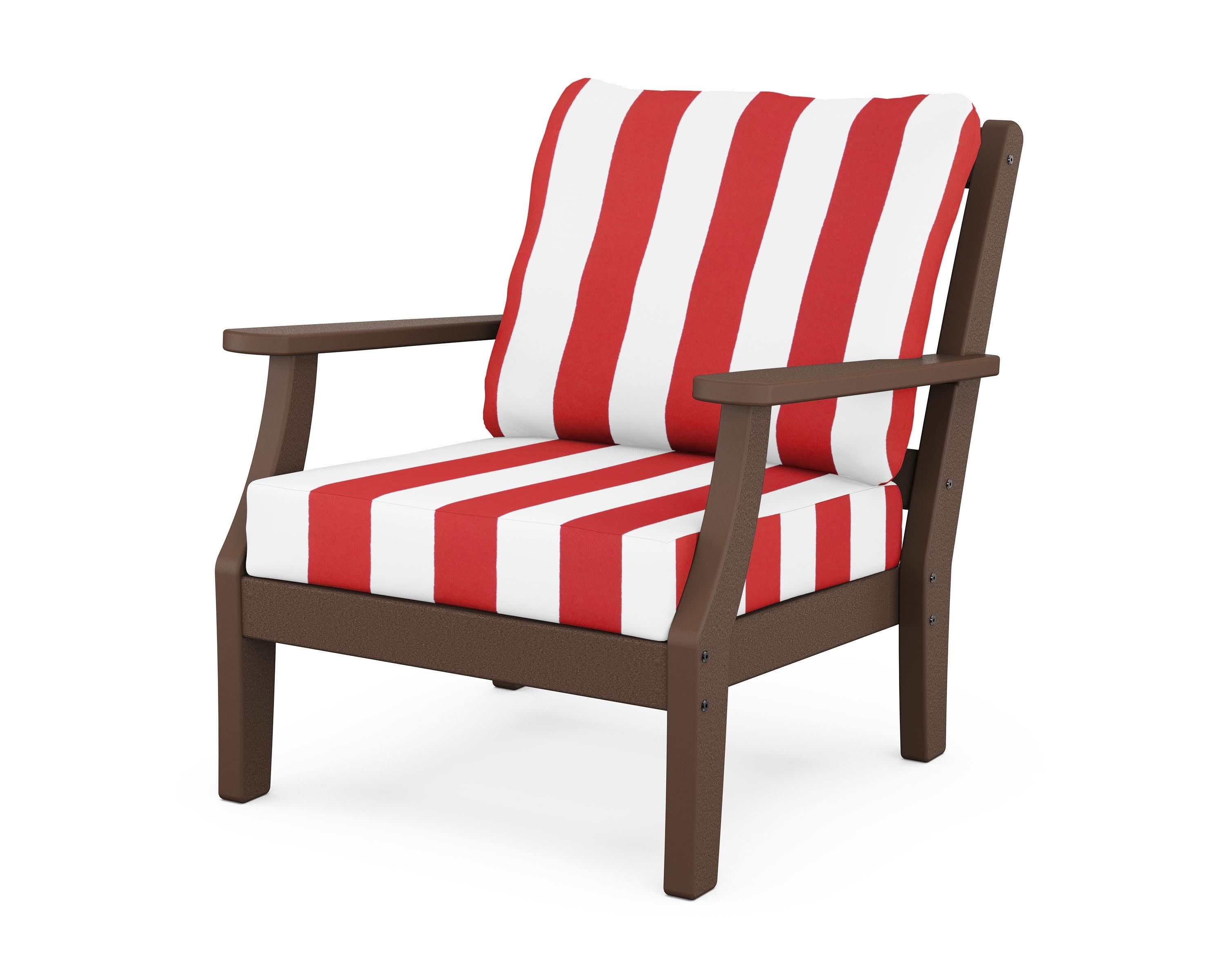Chinoiserie Deep Seating Chair in Mahogany / Cabana Stripe Crimson