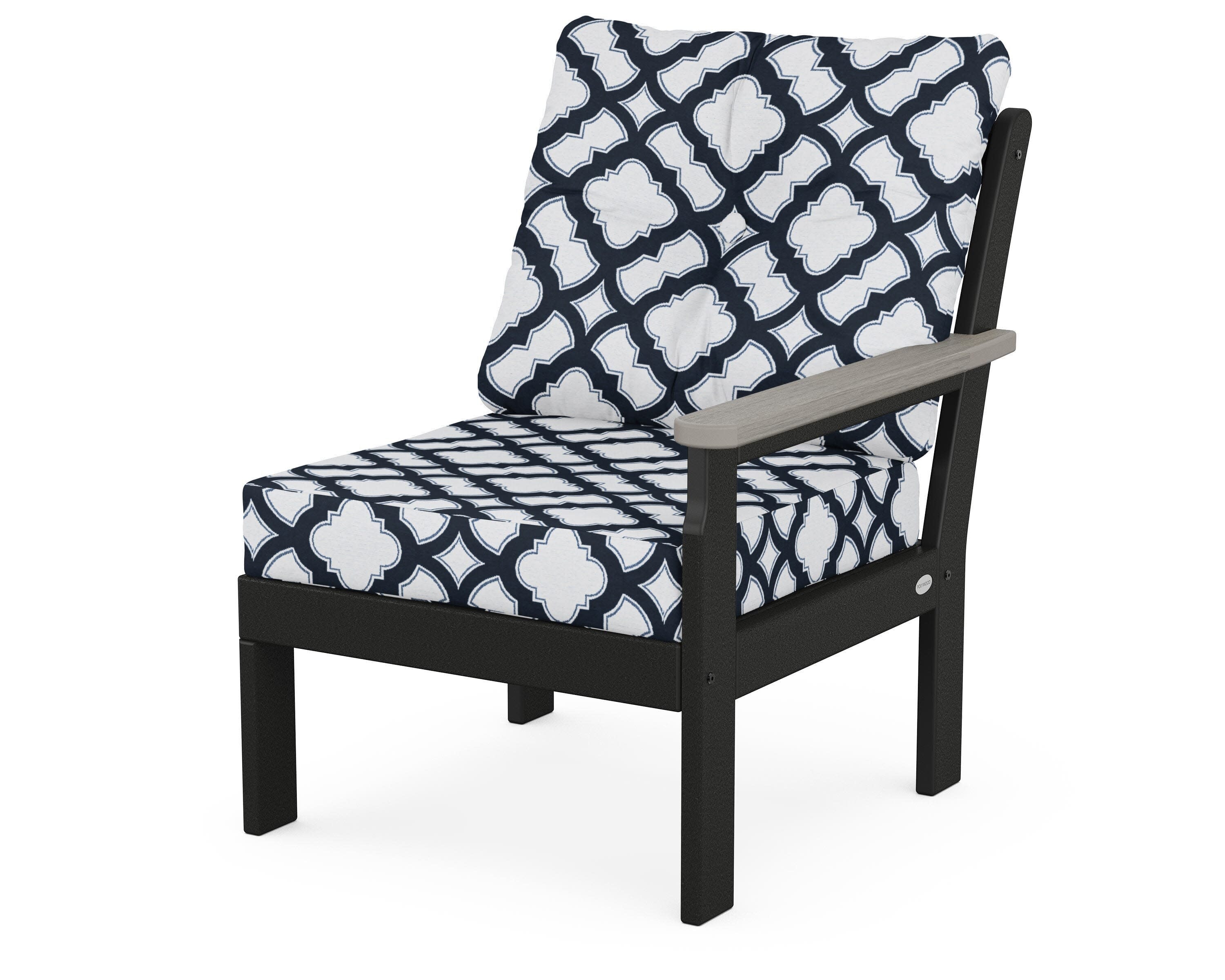 Vineyard Modular Right Arm Chair in Black / Driftwood / Trellis Marine Indigo