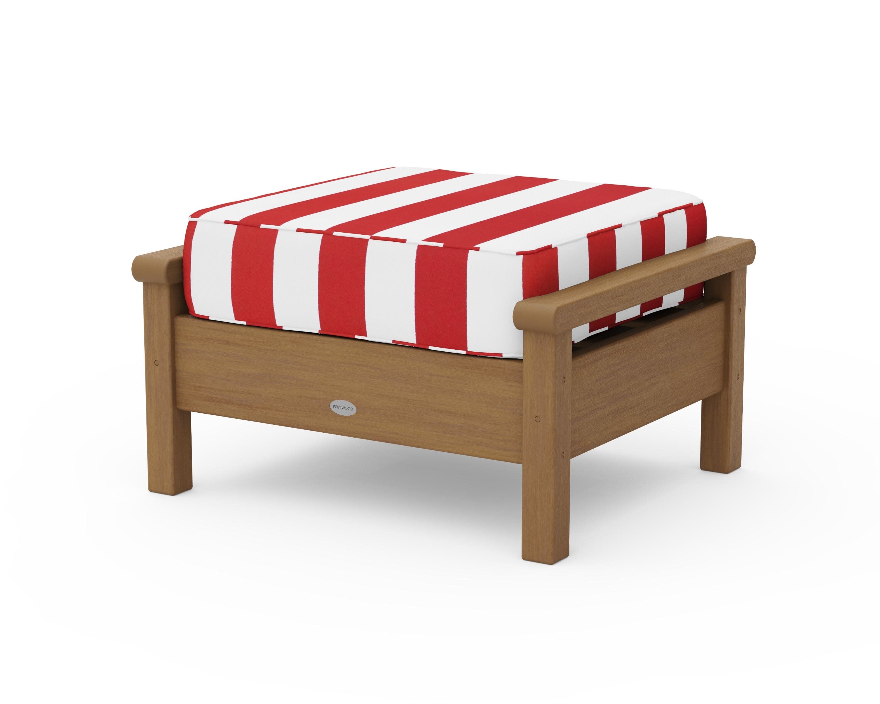 Harbour Deep Seating Ottoman in Natural / Cabana Stripe Crimson