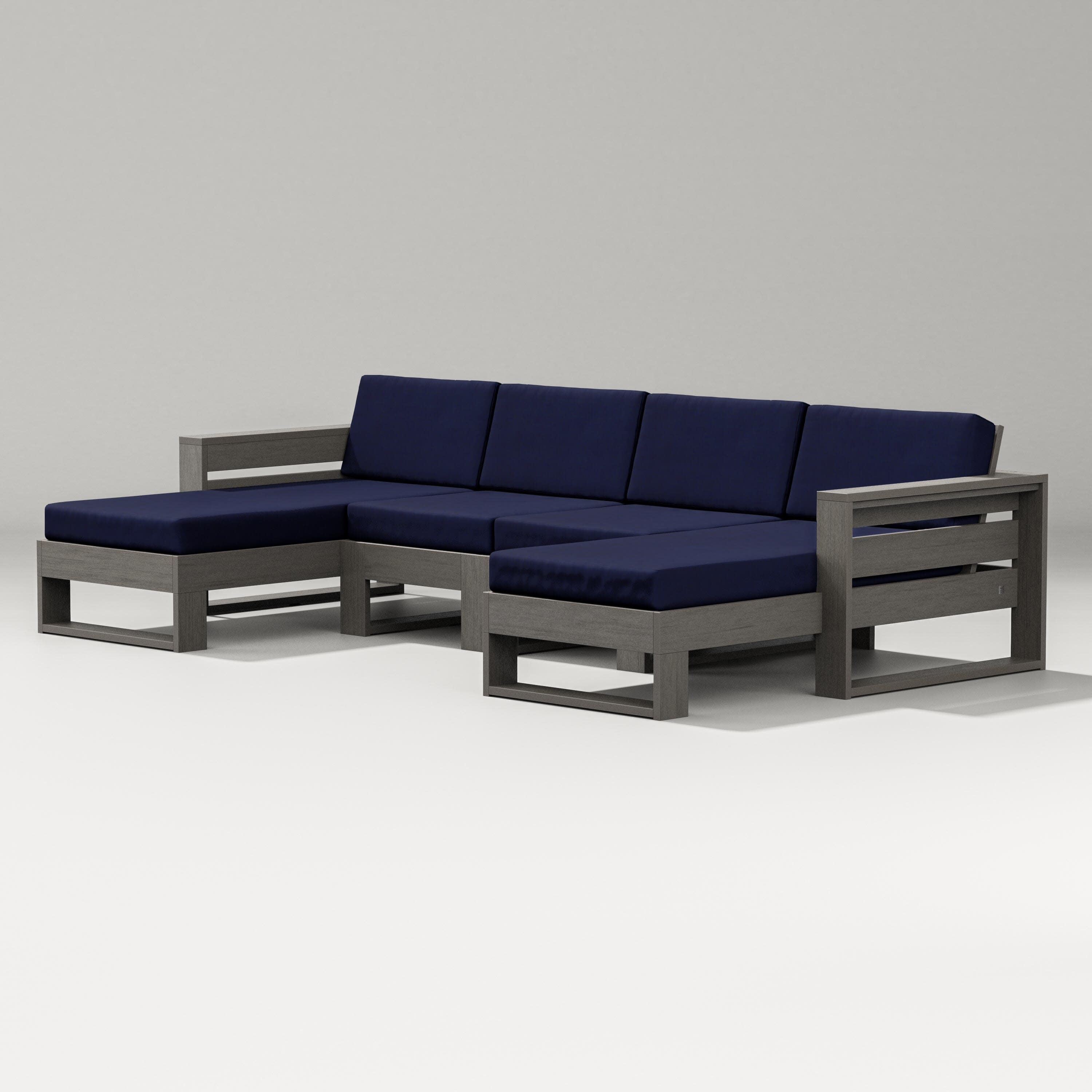 Latitude Double Chaise Sectional in Driftwood / Navy