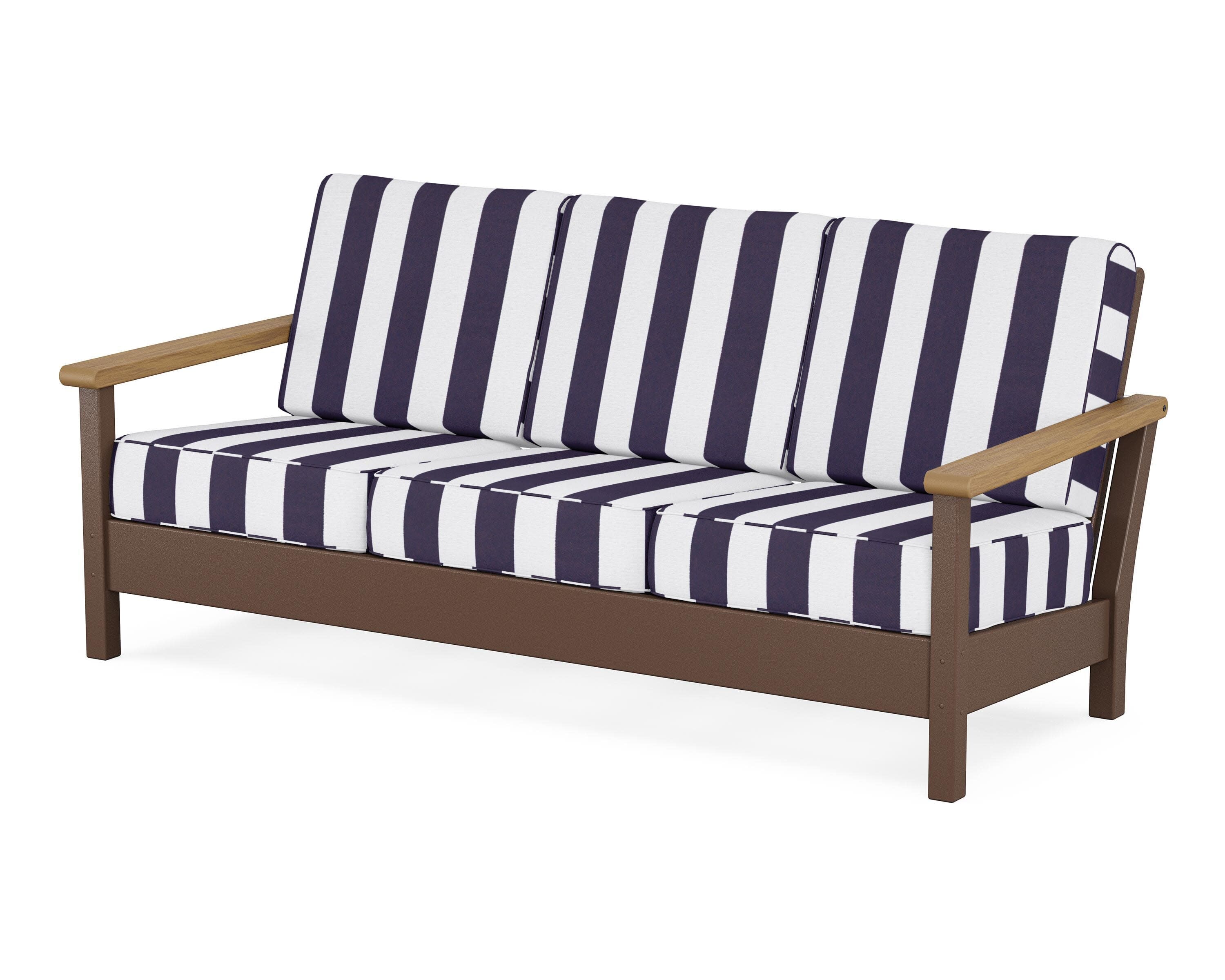 Harbour Deep Seating Sofa in Mahogany / Natural / Cabana Stripe Navy