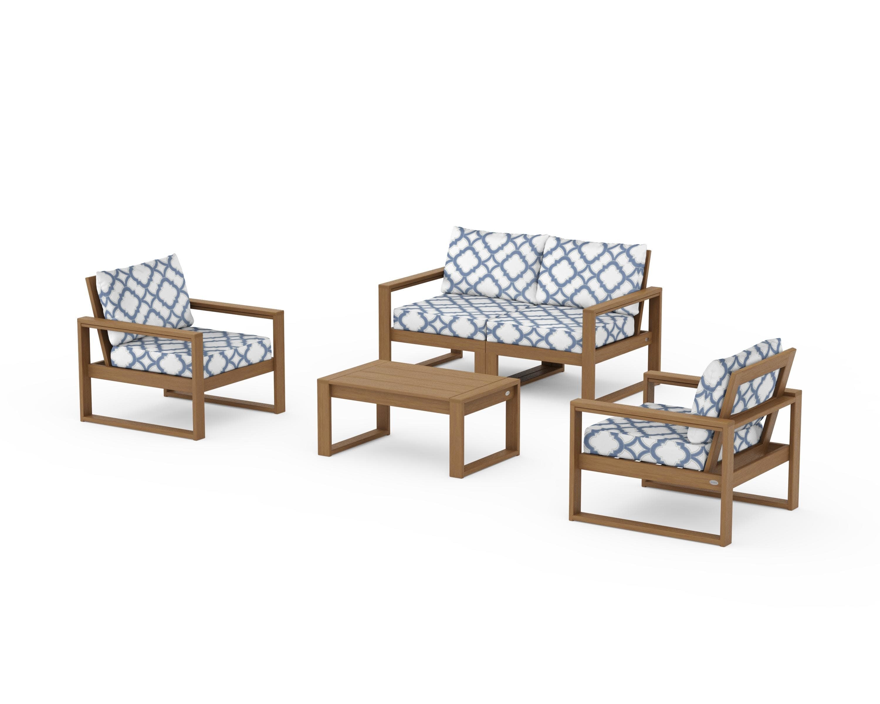 EDGE Sectional 4-Piece Deep Seating Set with Loveseat in Natural / Trellis Sky Blue