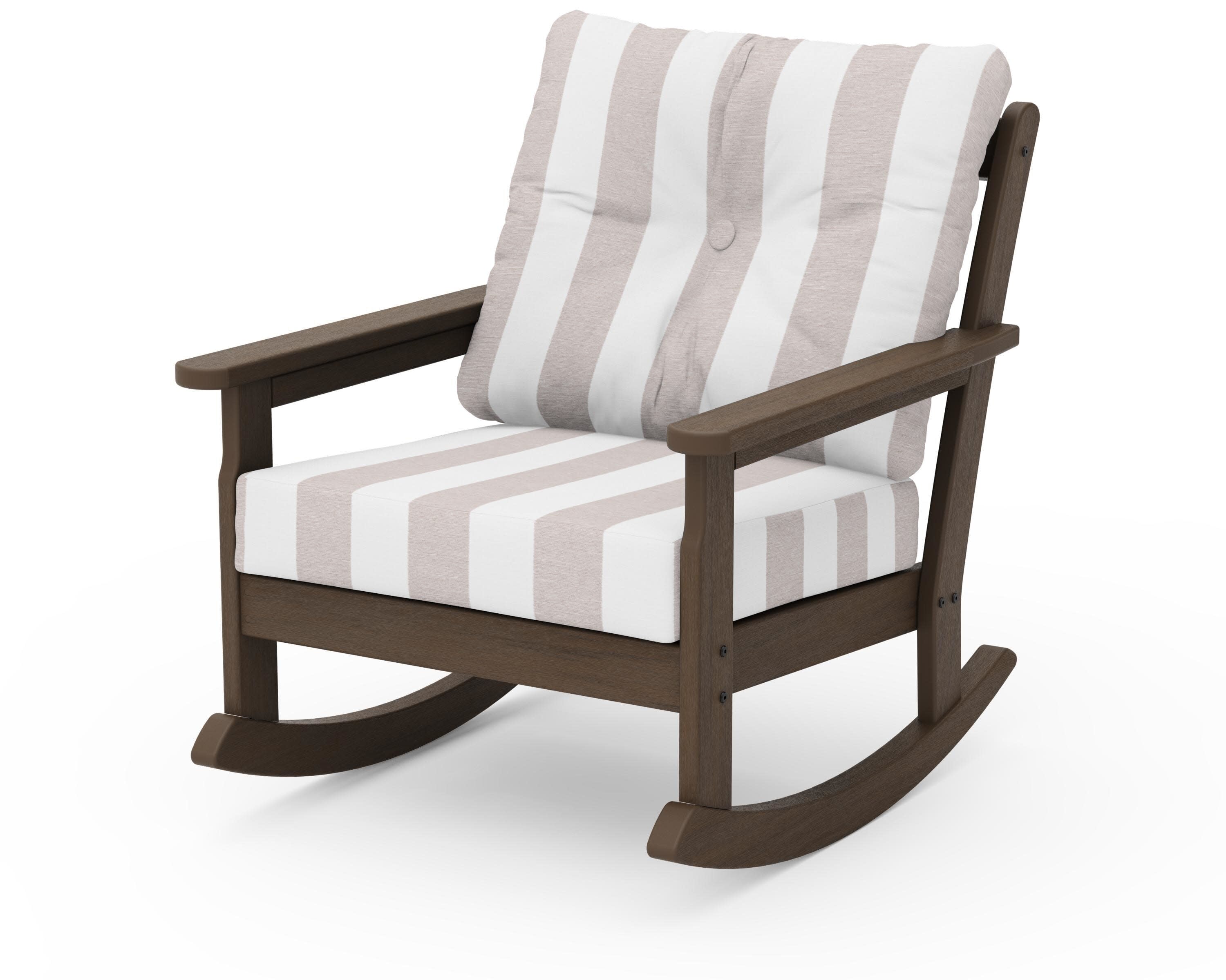 Vineyard Deep Seating Rocking Chair in Kona / Cabana Stripe Dune Burlap