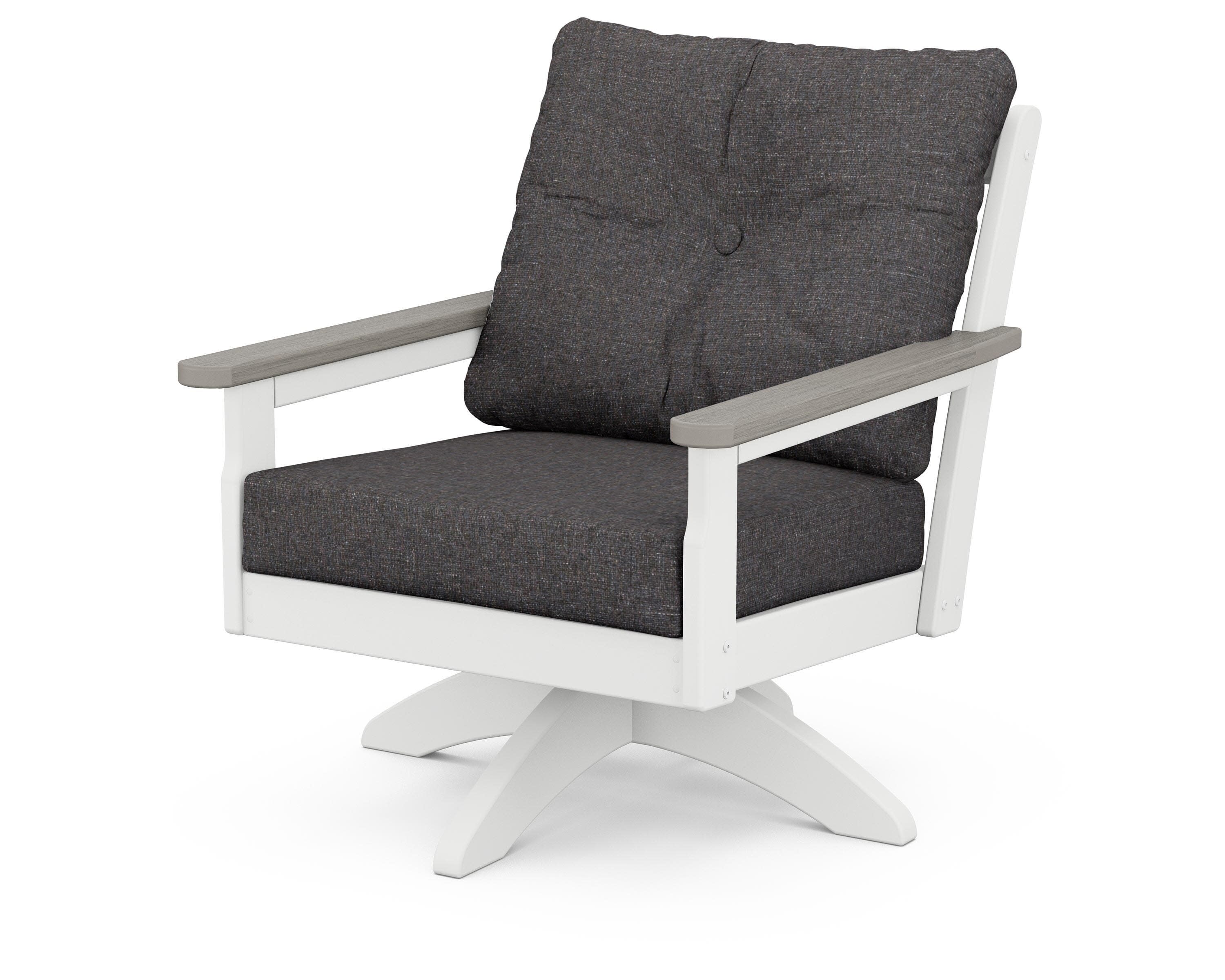 Vineyard Deep Seating Swivel Chair in White / Driftwood / Ash Charcoal