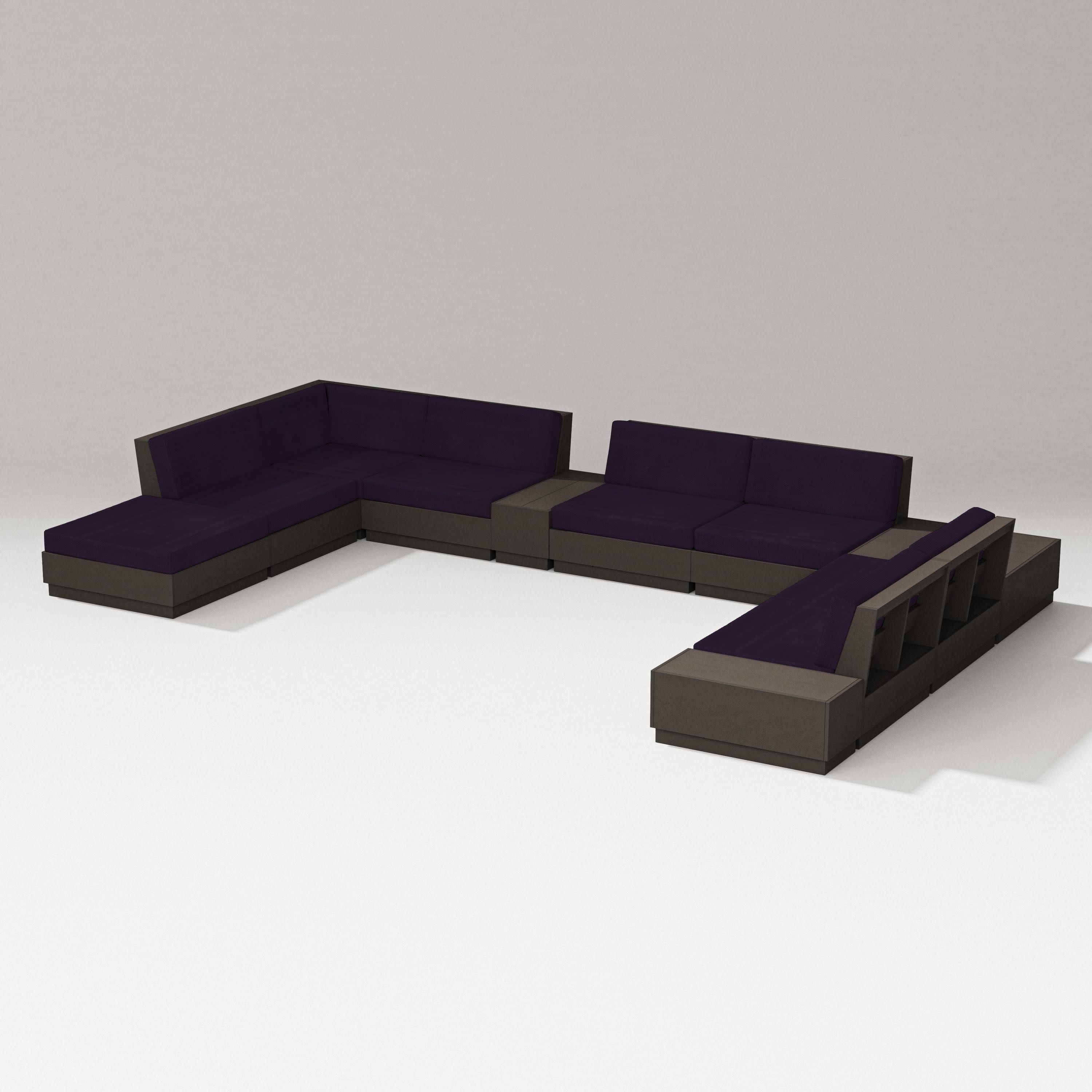 Elevate 11-Piece Conversation Sectional Set in Vintage Coffee / Navy Linen