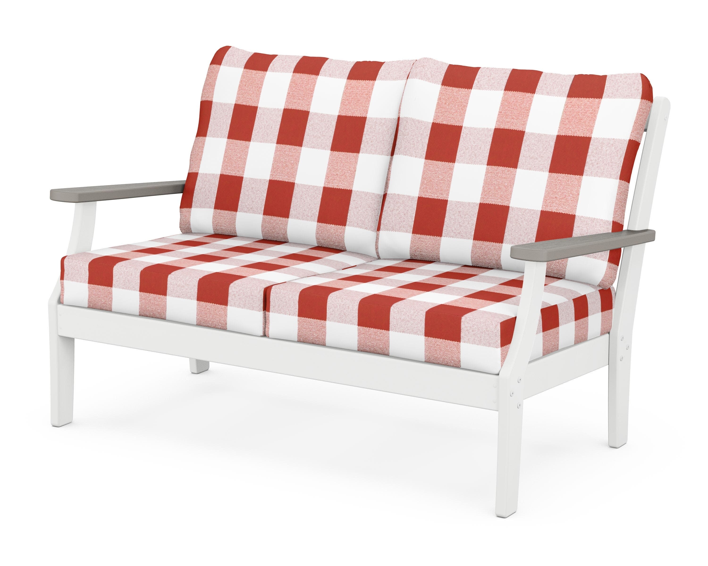 Braxton Deep Seating Loveseat in White / Driftwood / Buffalo Plaid Crimson