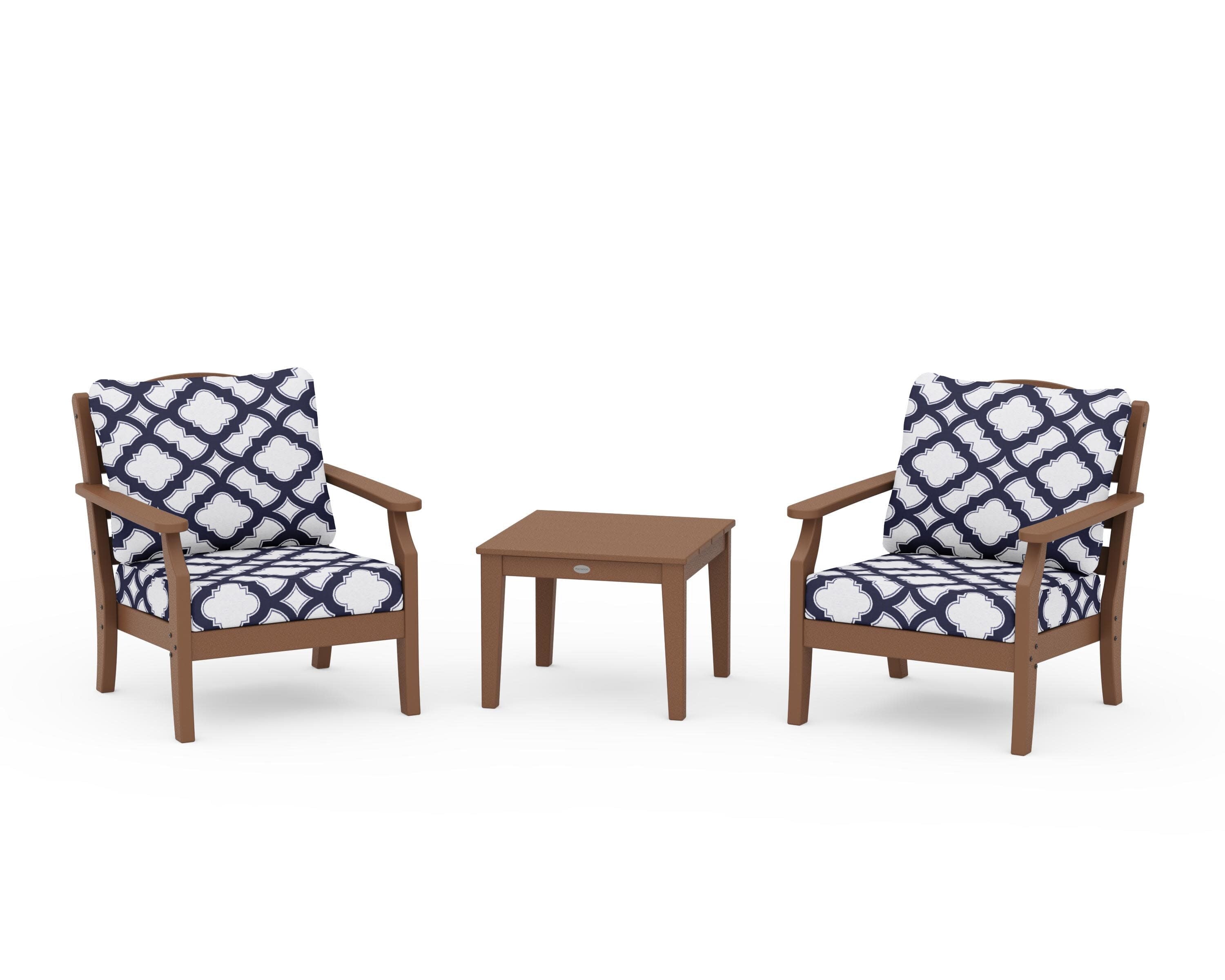 Savannah 3-Piece Deep Seating Set in Teak / Trellis Navy