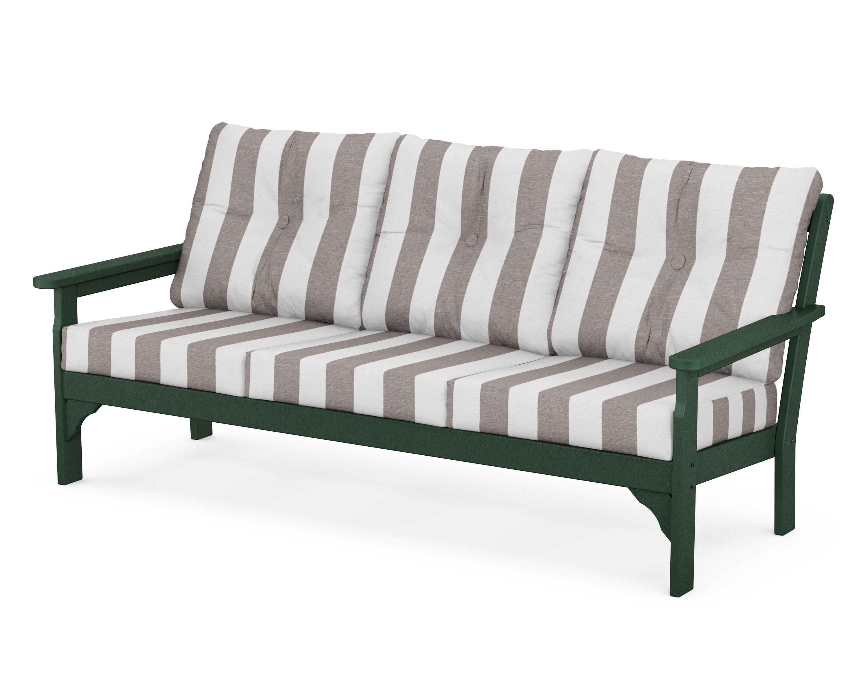 Vineyard Deep Seating Sofa in Green / Cabana Stripe Grey Mist