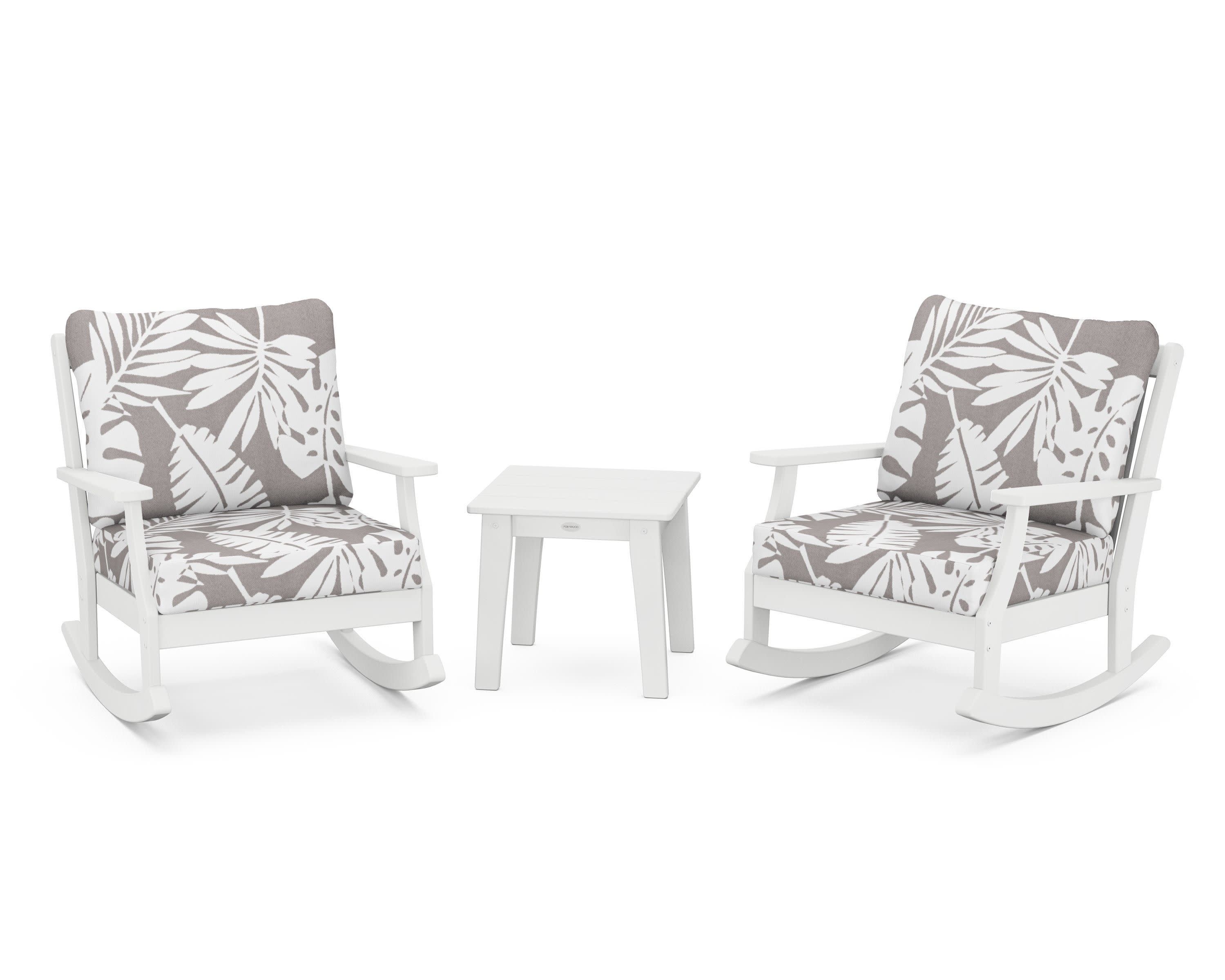 Braxton 3-Piece Deep Seating Rocker Set in White / Leaf Grey Mist