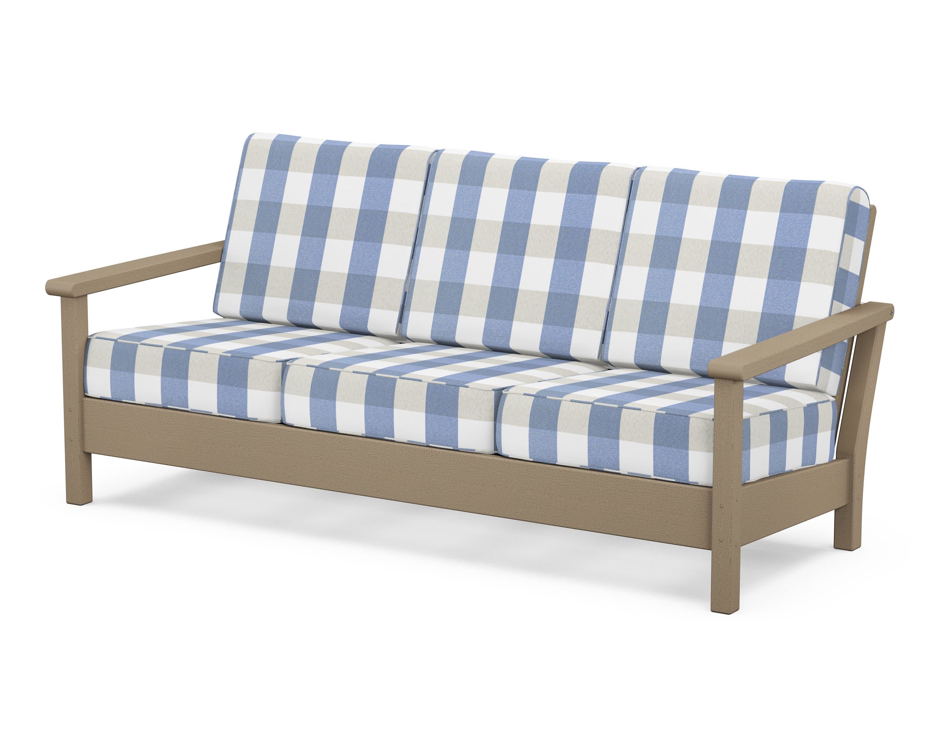 Harbour Deep Seating Sofa in Vintage Sahara / Buffalo Plaid Sky Blue
