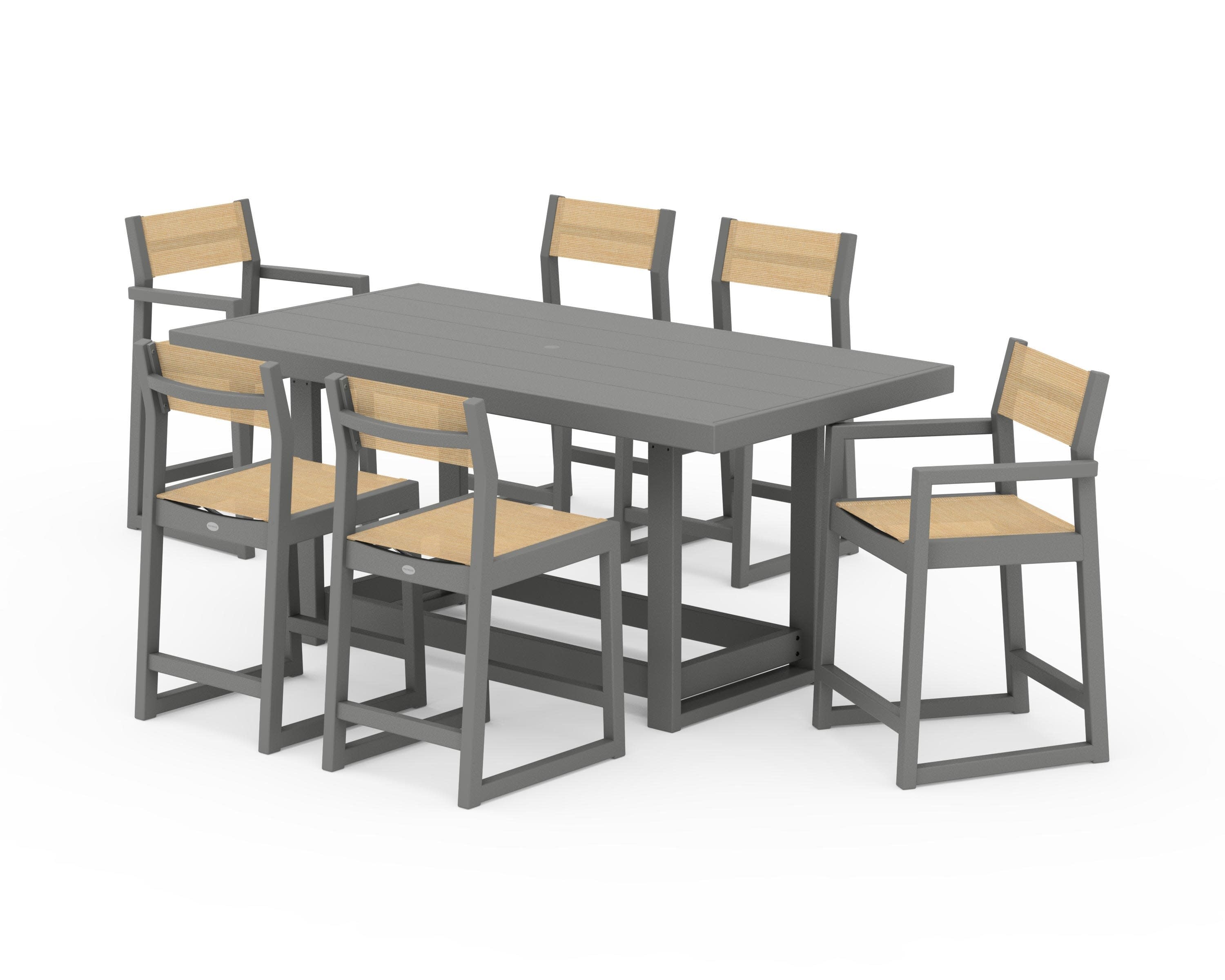 EDGE Sling 7-Piece Counter Table Set in Slate Grey / Dupioni Apricot Sling