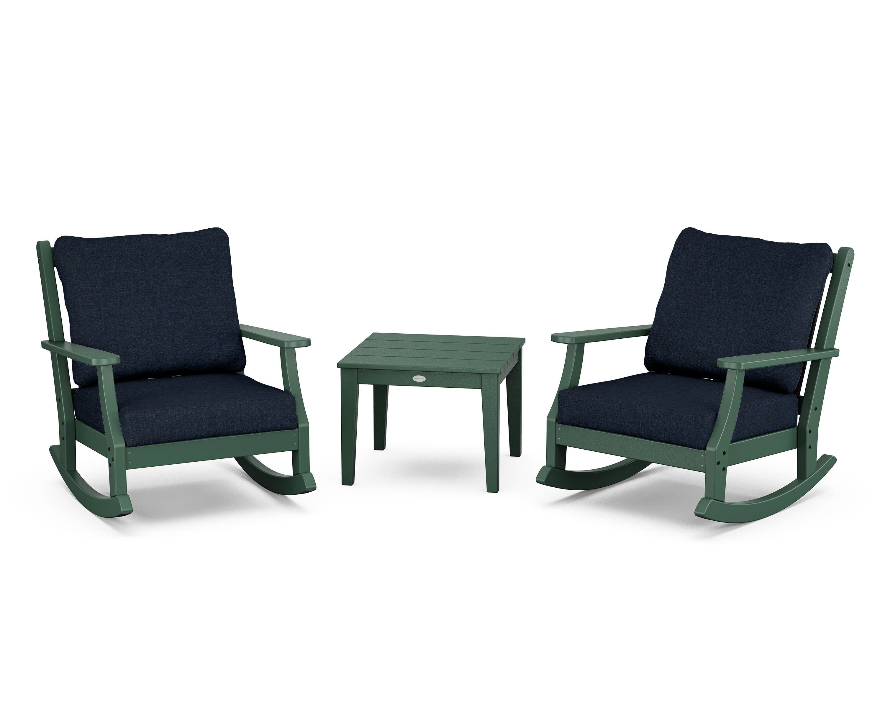 Wovendale 3-Piece Deep Seating Rocker Set in Green / Marine Indigo