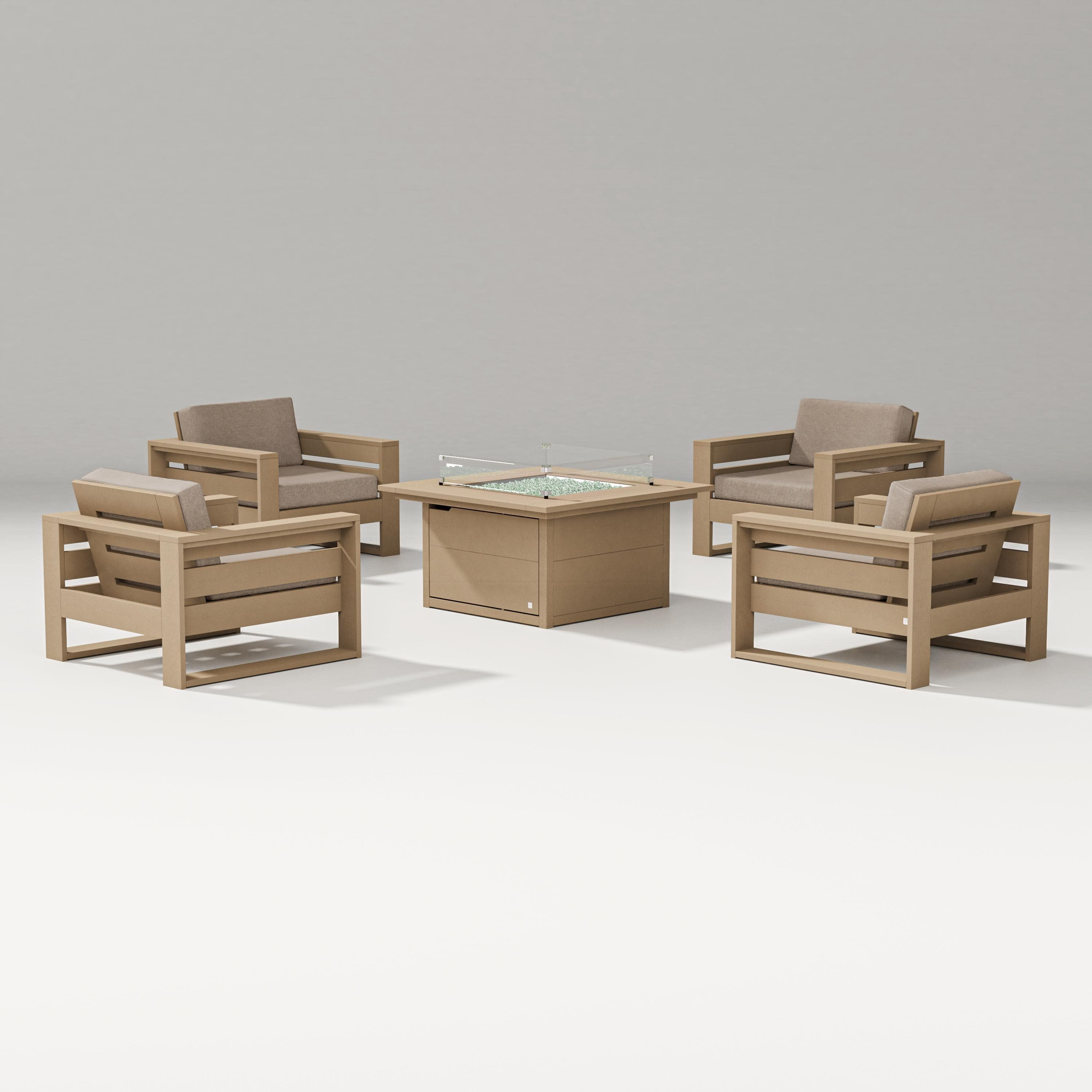 Latitude 5-Piece Lounge Fire Table Set in Vintage Sahara / Spiced Burlap