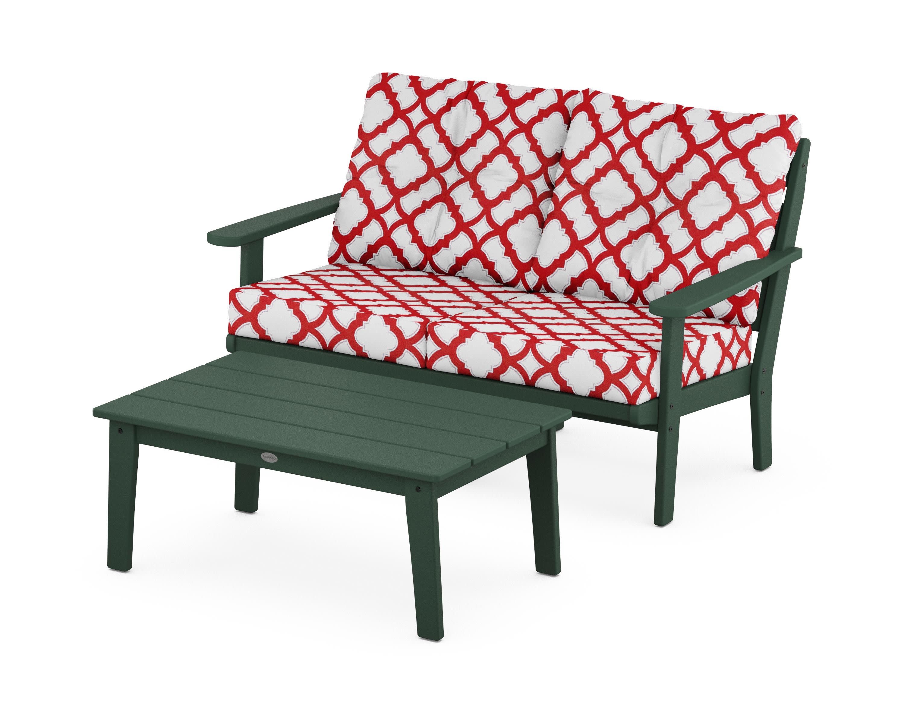 Lakeside 2-Piece Lounge Loveseat Set in Green / Trellis Crimson