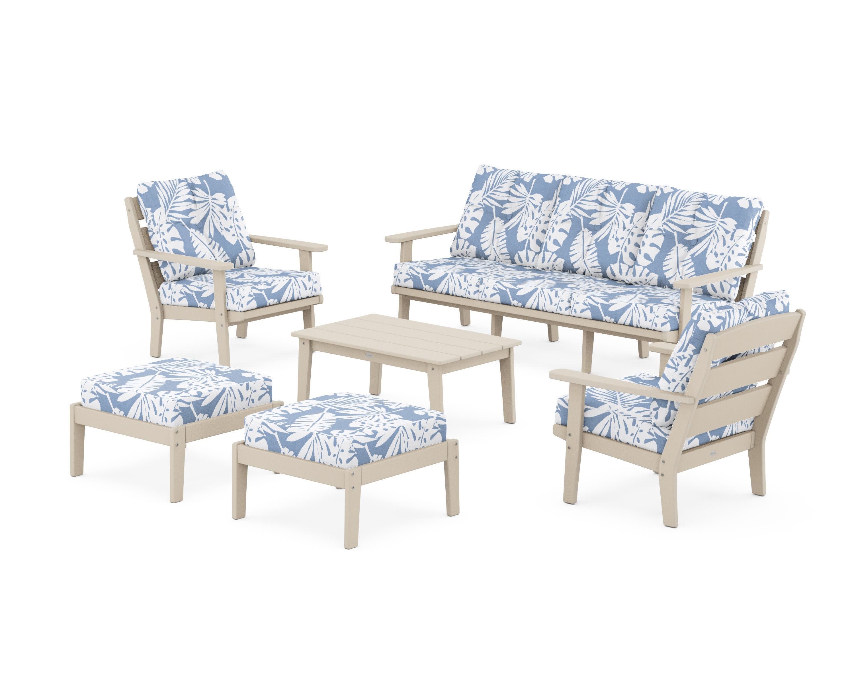 Lakeside 6-Piece Lounge Sofa Set in Sand / Leaf Sky Blue