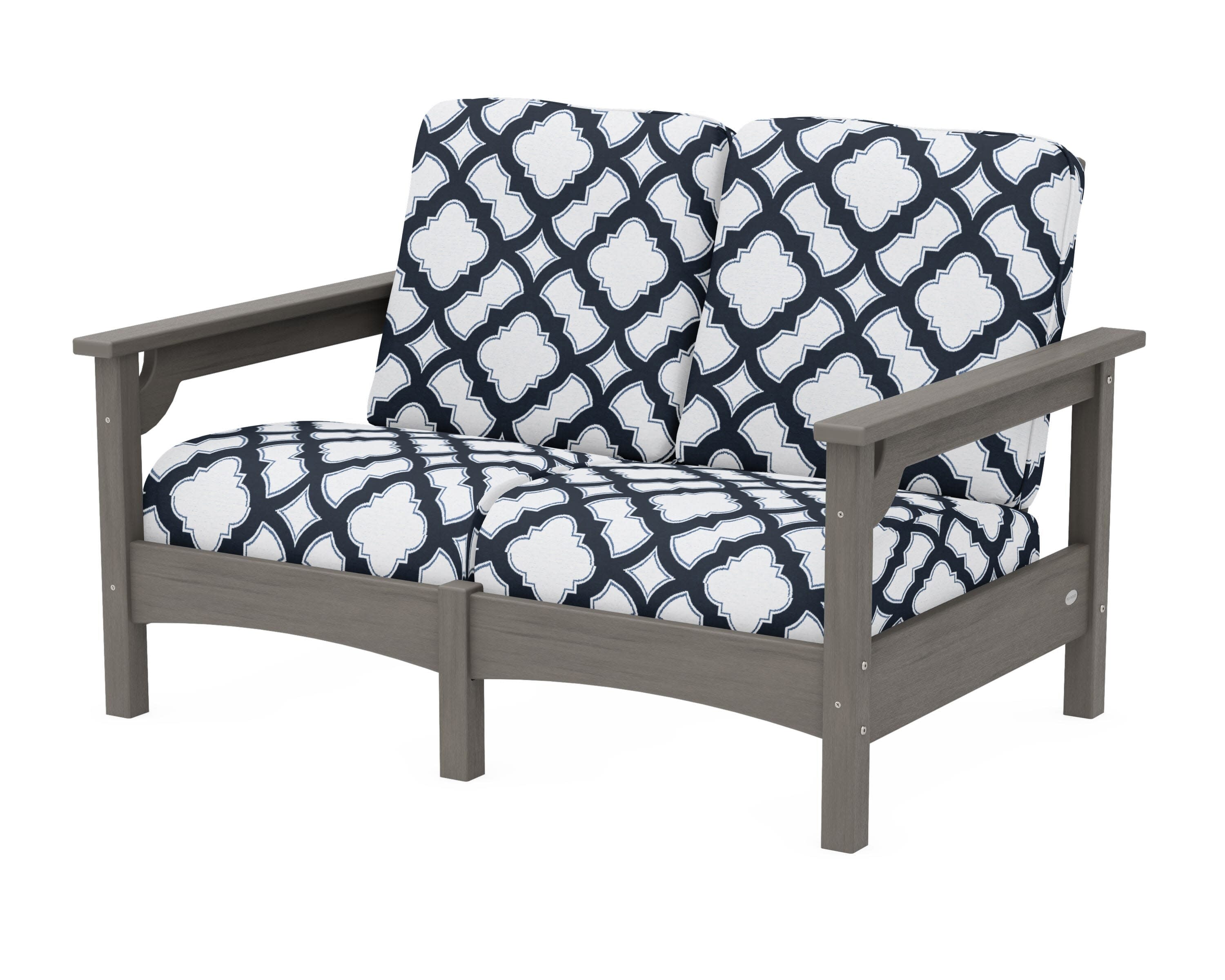 Club Loveseat in Driftwood / Trellis Marine Indigo