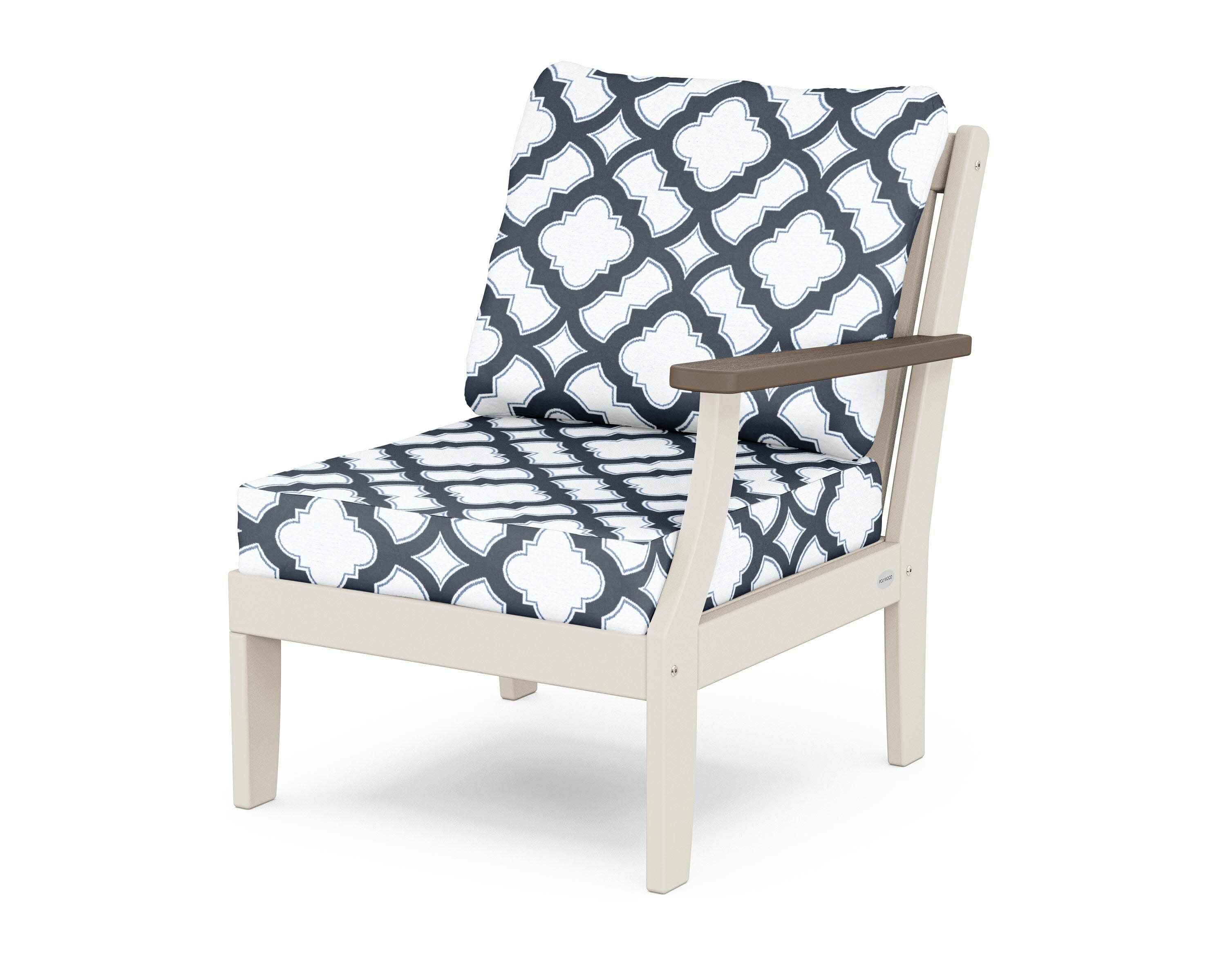 Braxton Modular Right Arm Chair in Sand / Kona / Trellis Marine Indigo